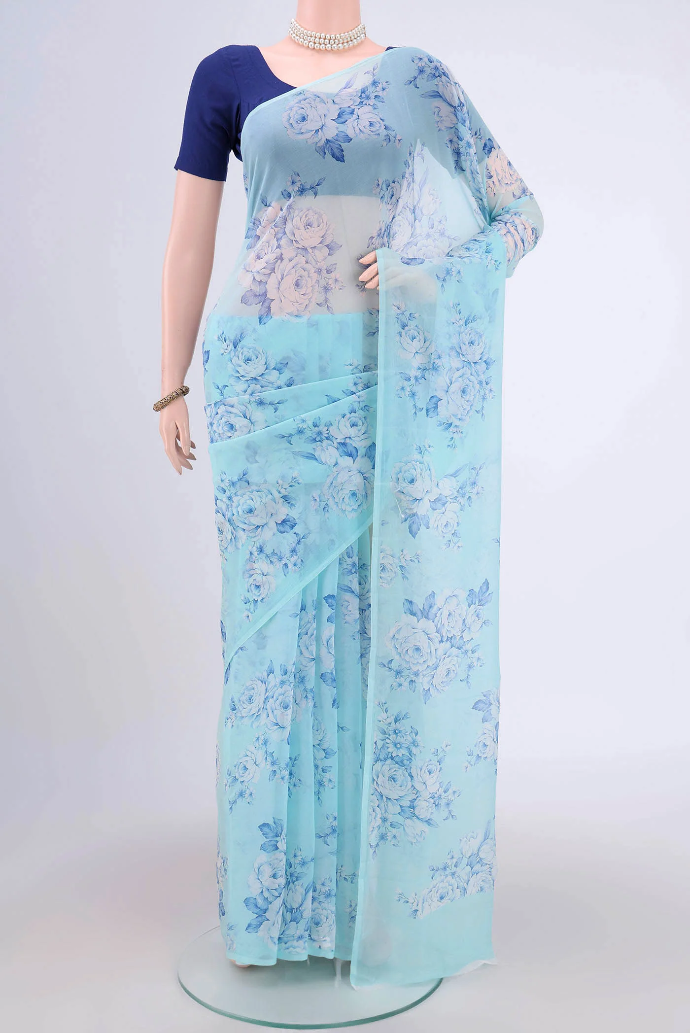 Light Blue Mysore Chiffon Saree