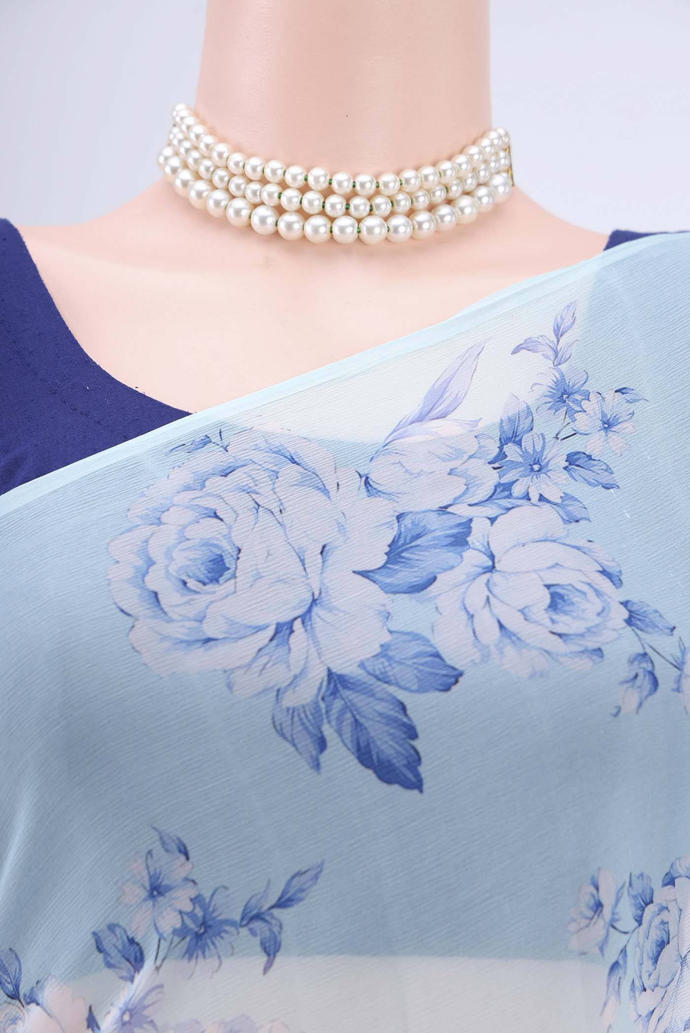Light Blue Mysore Chiffon Saree - Image 2
