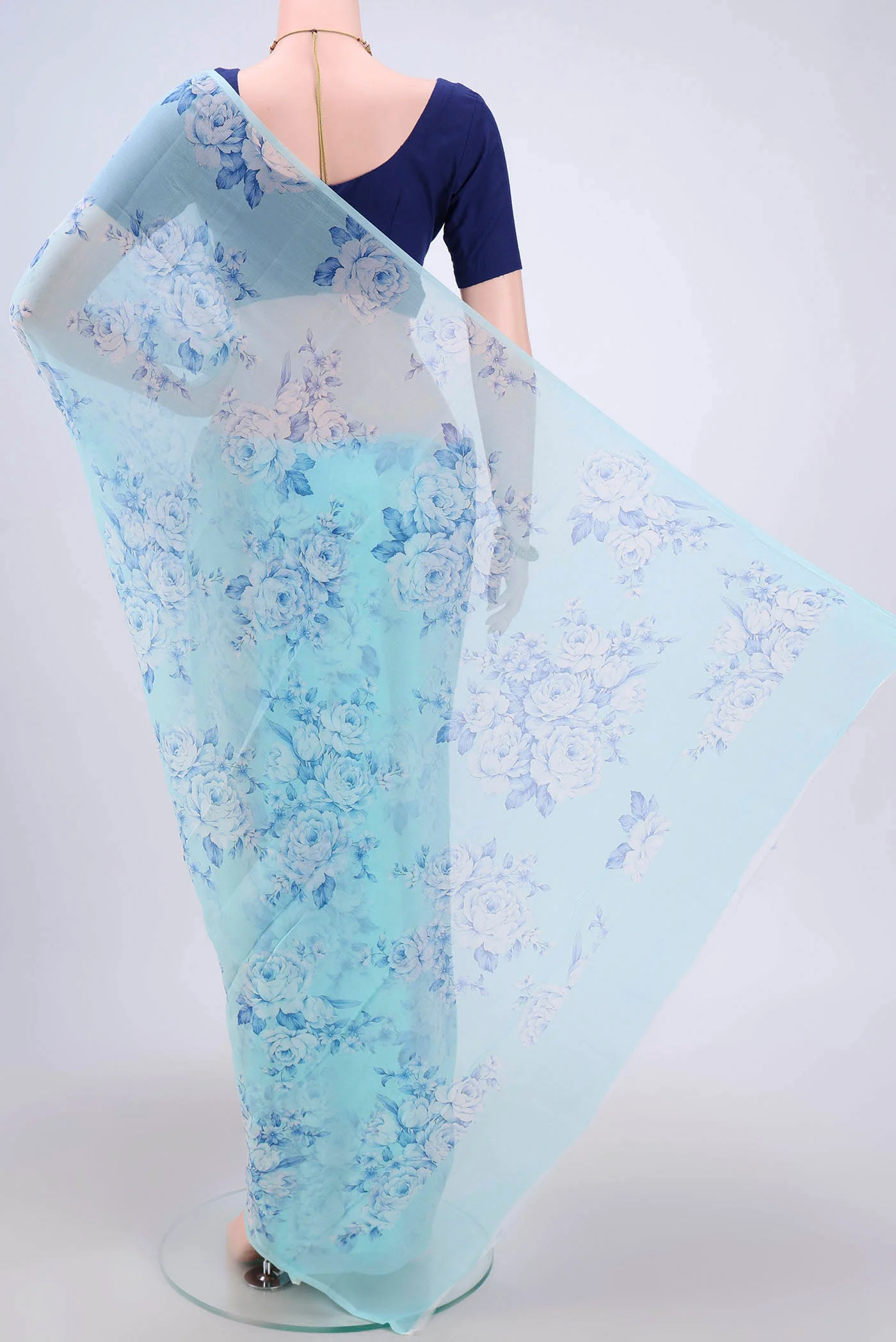 Light Blue Mysore Chiffon Saree - Image 3