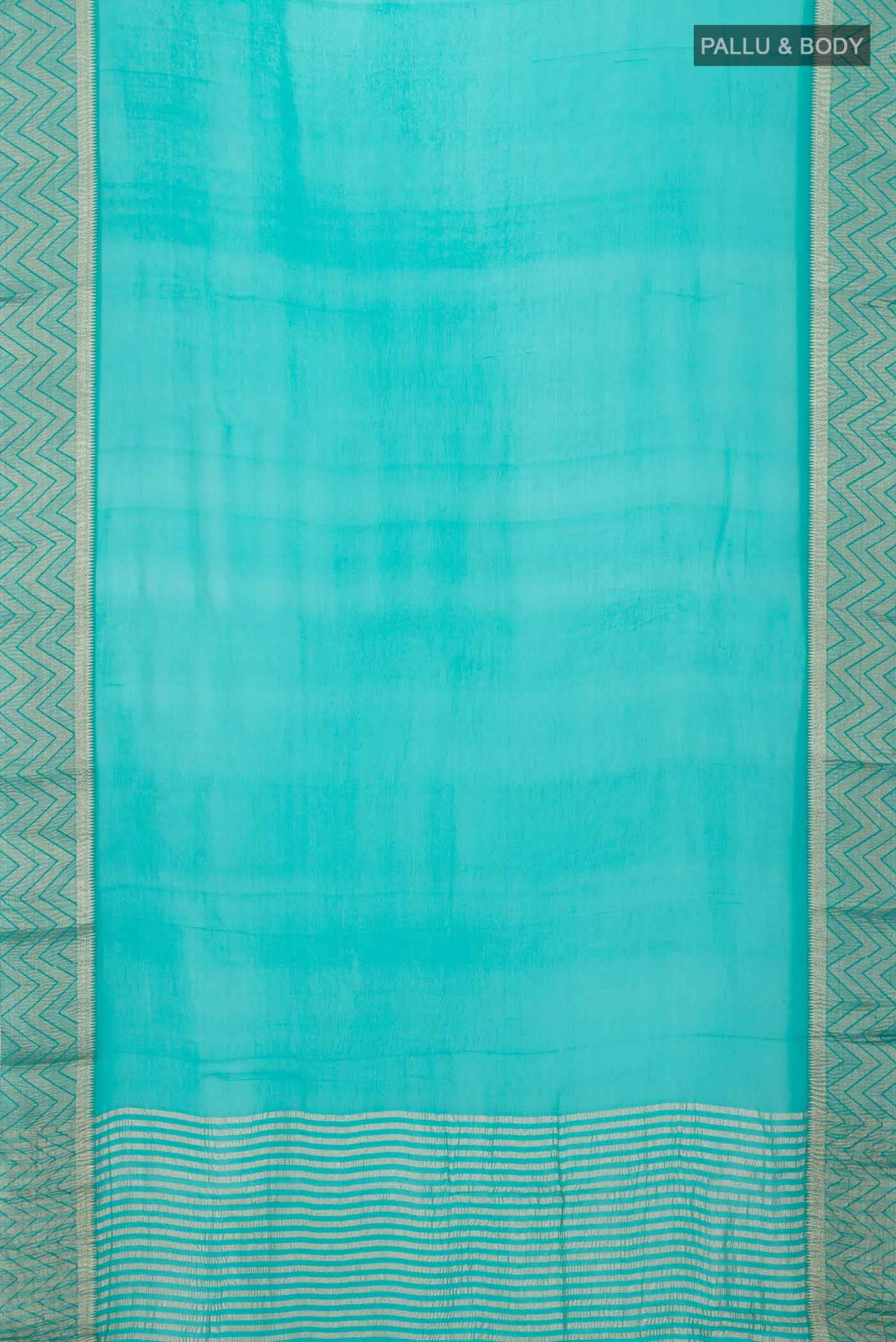 Turquoise Mysore Chiffon Saree - Image 3