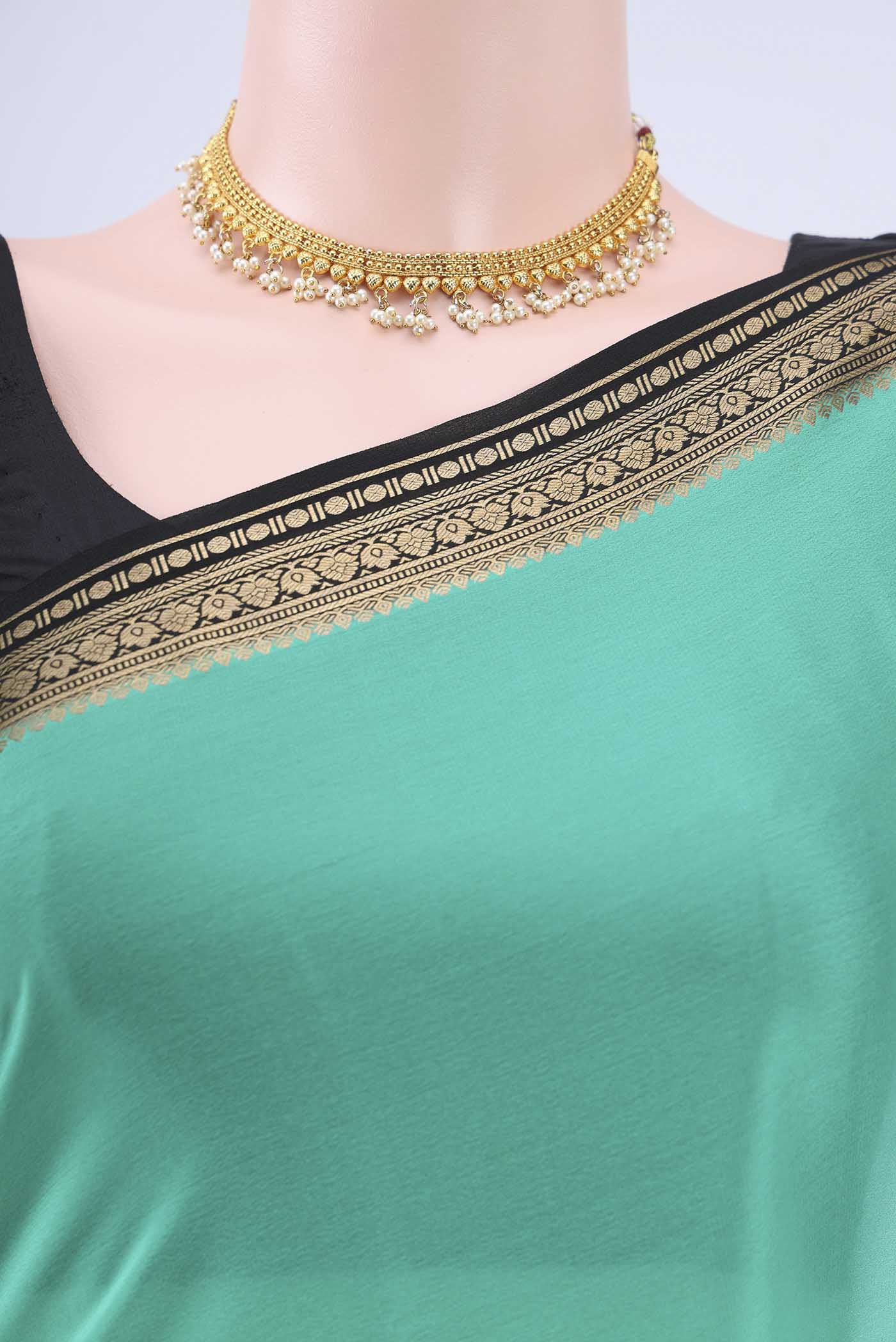 Turquoise Mysore Crepe Saree - Image 2