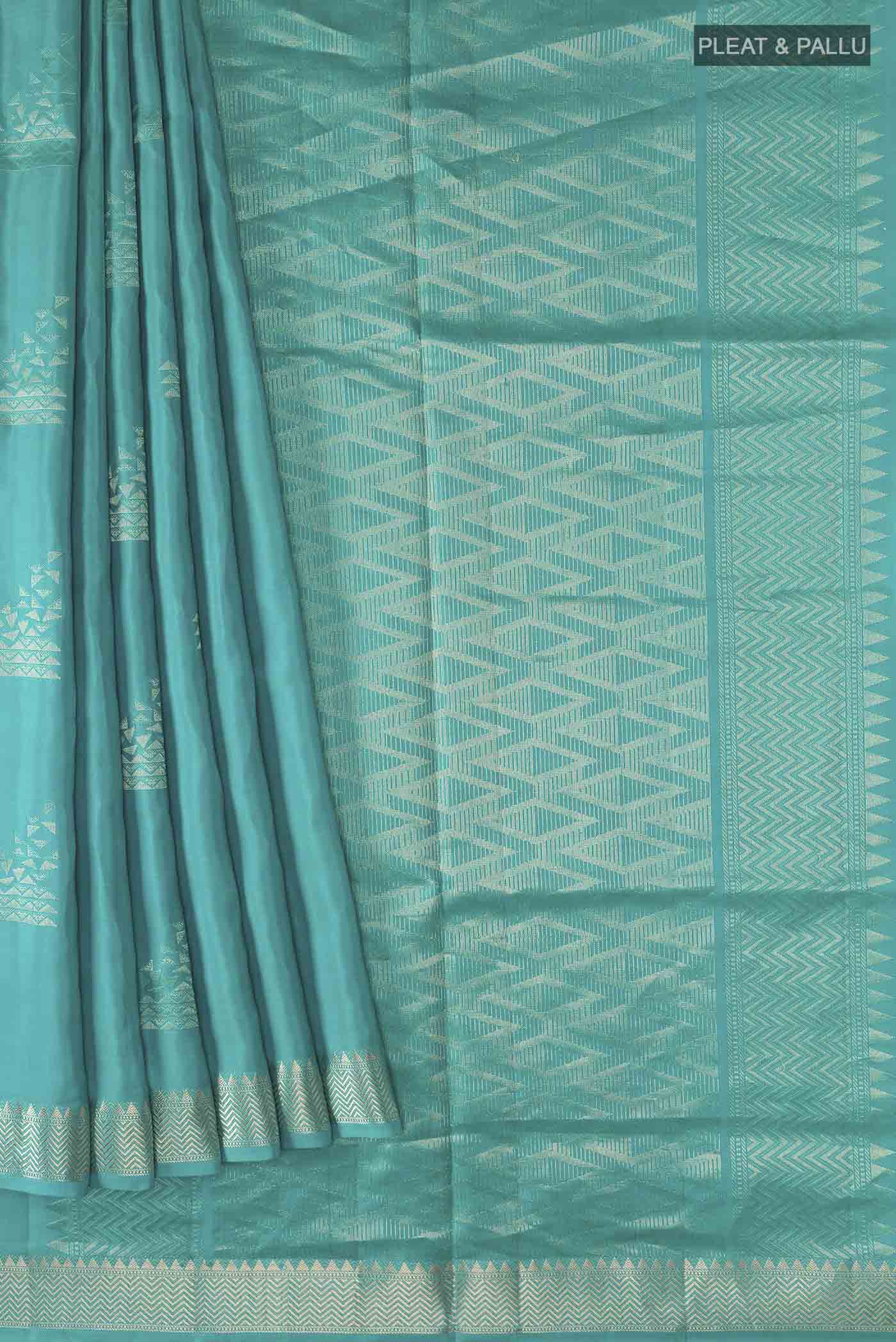 Turquoise Soft Silk Saree - Image 4