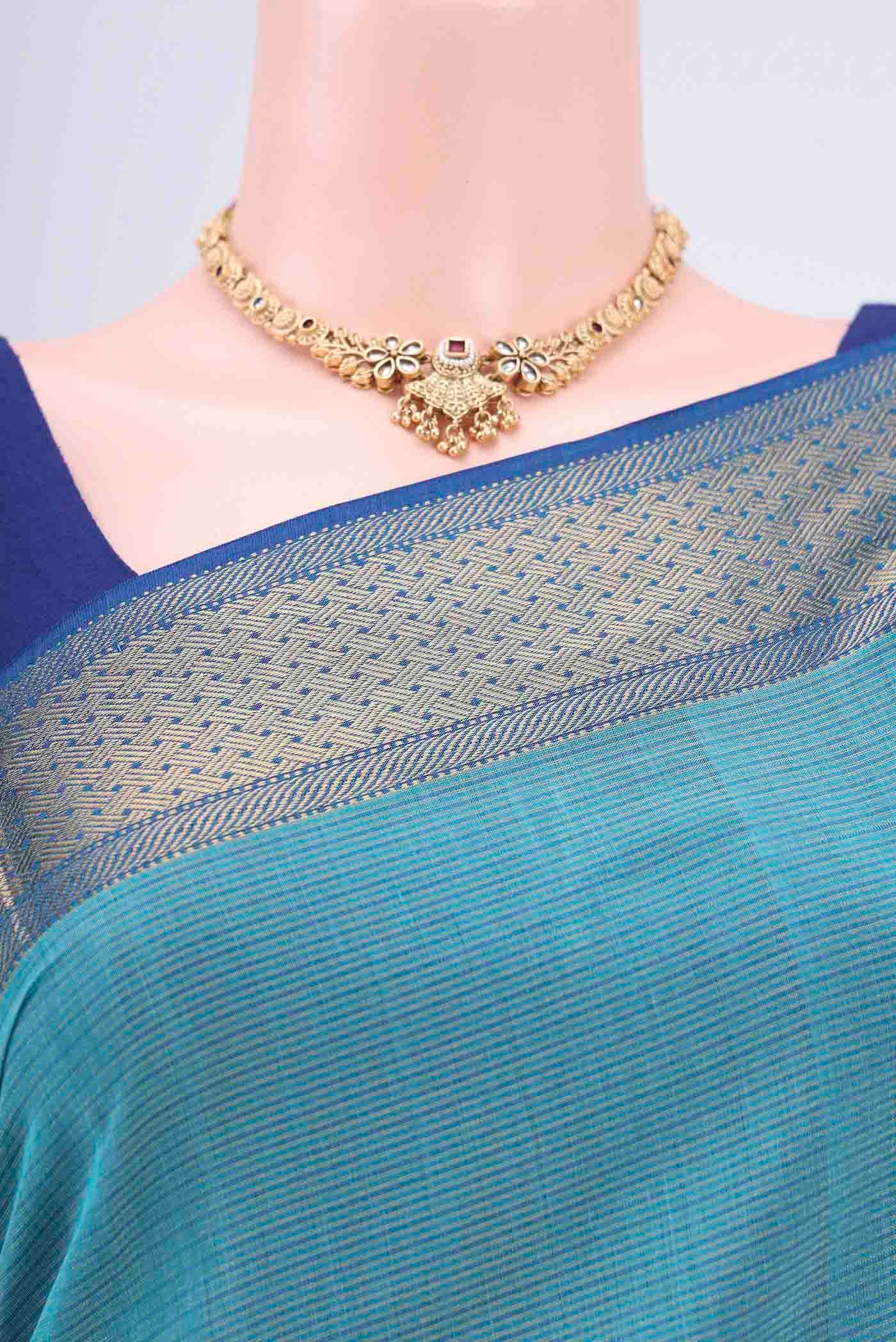 Sky Blue Maheshwari Silk Cotton Saree - Image 2