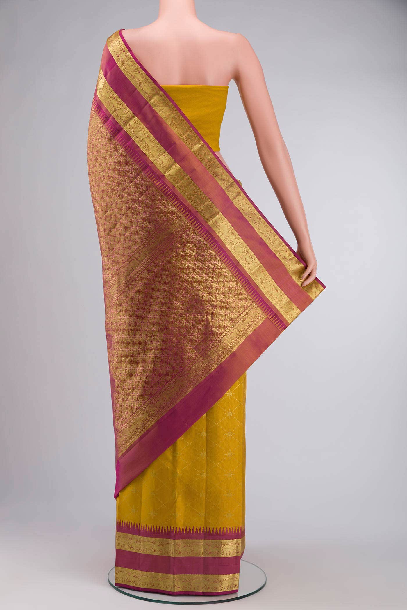 Vaidehi-Mustard Yellow Kanchipuram Silk Saree - Image 6