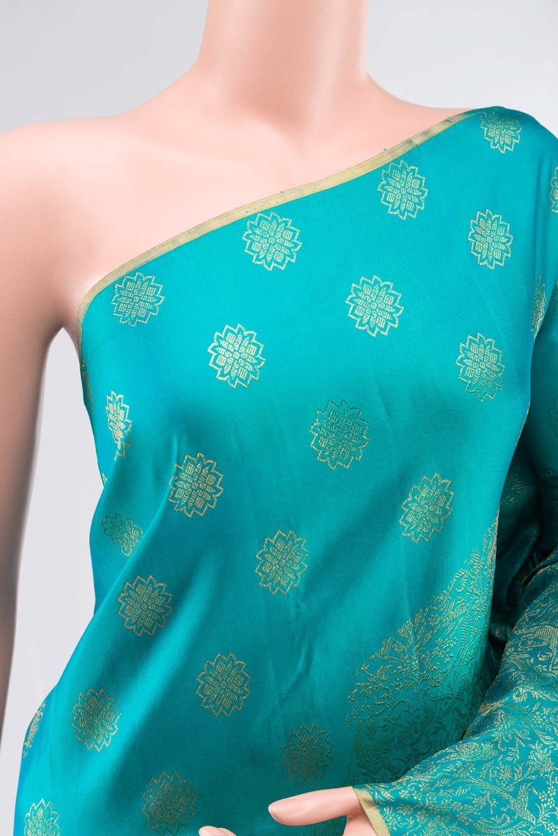 Vanashree-Turquoise Kanchipuram Silk Saree - Image 2
