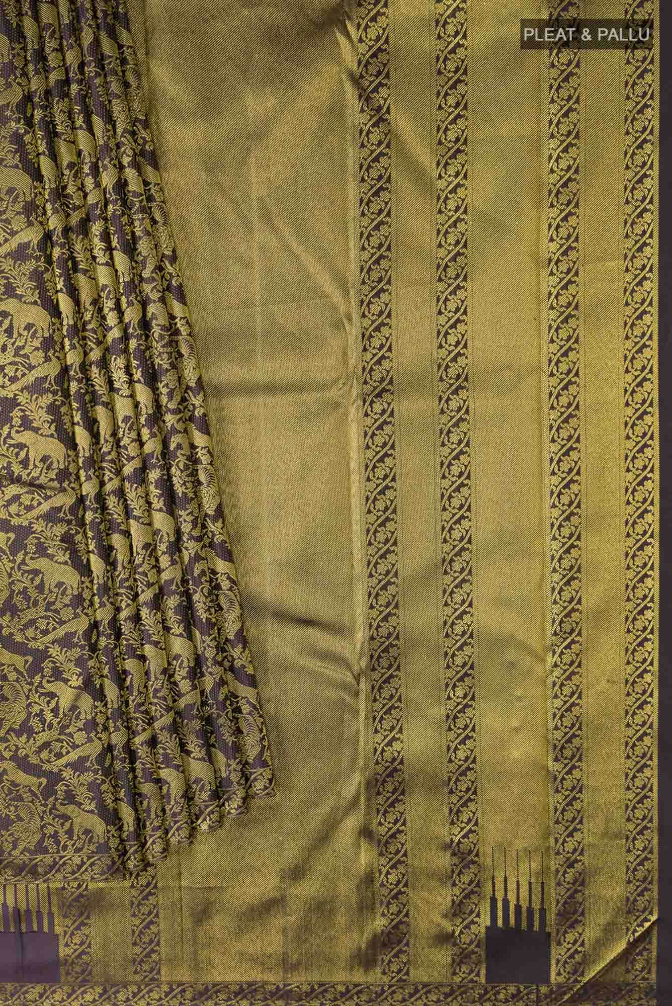 Vanasingaaram-Black Kanchipuram Silk Saree - Image 2