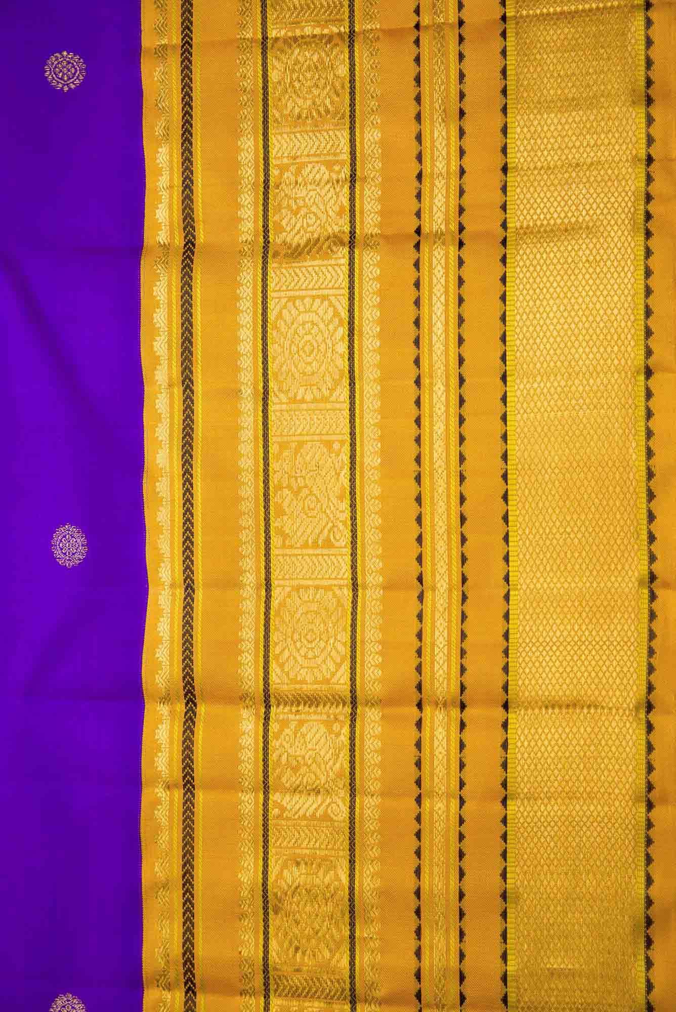 Pure Silk Pure Zari Violet Dual Tone Kanchipuram Saree - Image 5