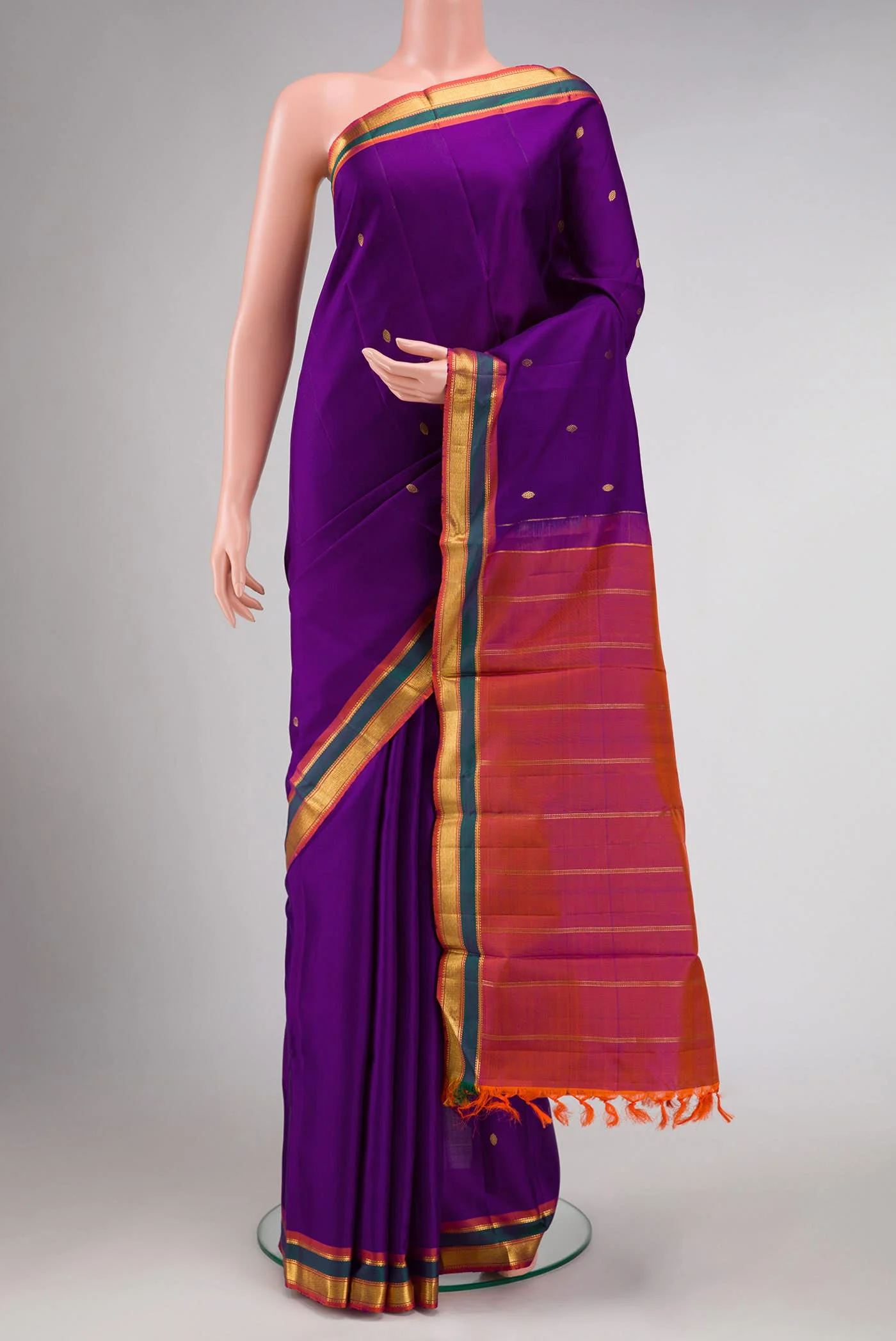Pure Silk Pure Zari Violet Dual Tone Kanchipuram Saree