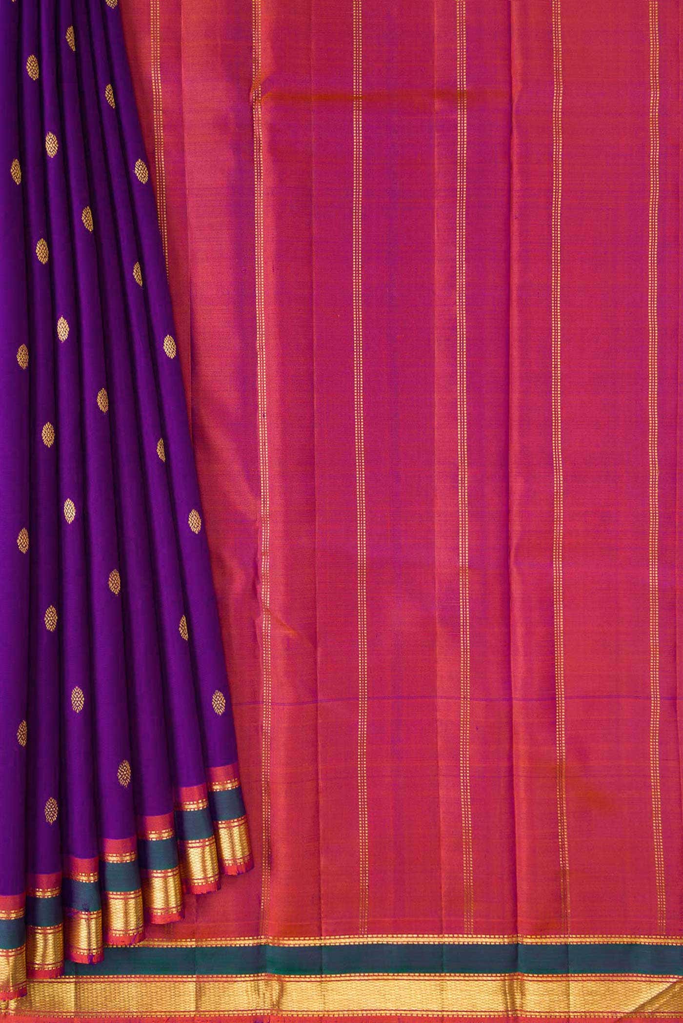 Pure Silk Pure Zari Violet Dual Tone Kanchipuram Saree - Image 2