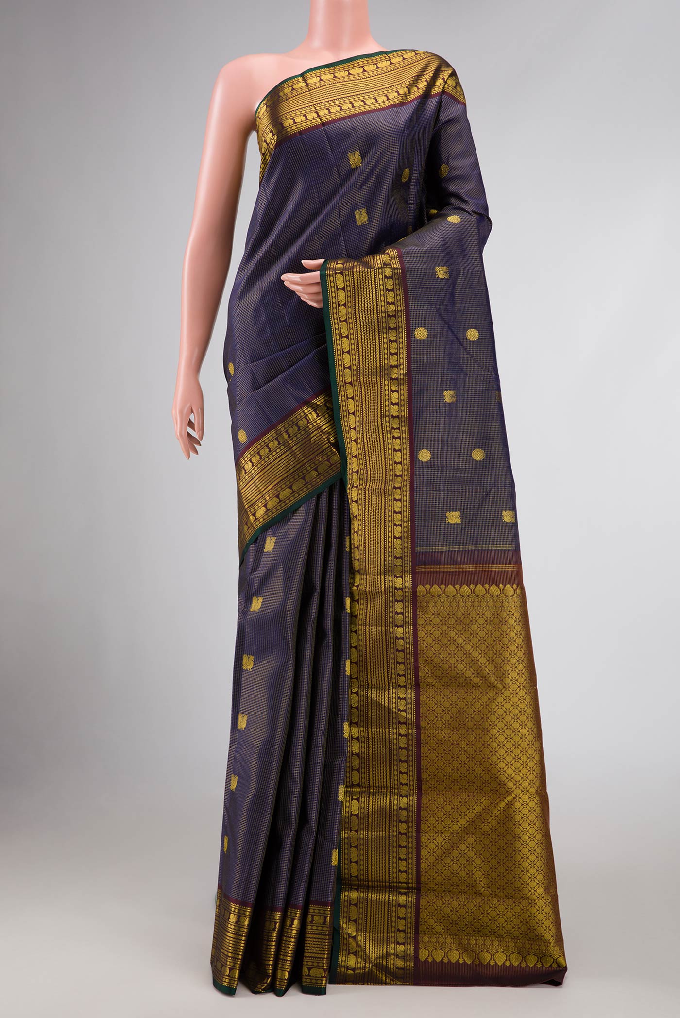 Navy Blue Kanjivaram Silk Saree - Image 2