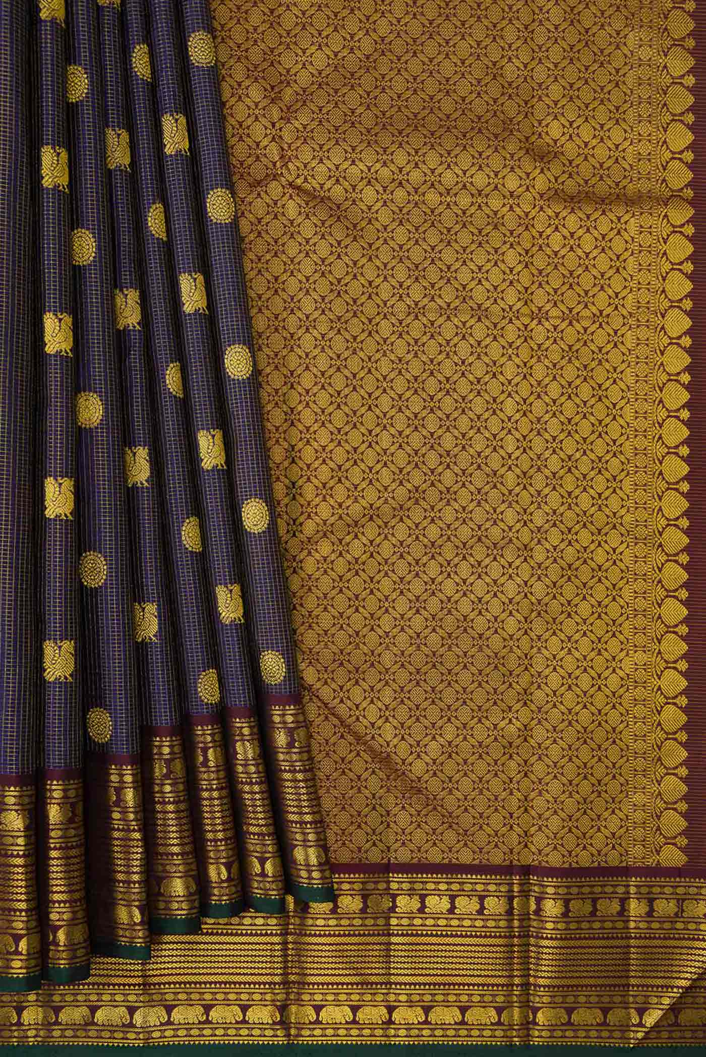 Navy Blue Kanjivaram Silk Saree - Image 5