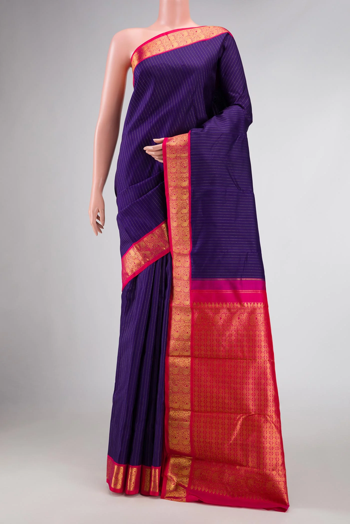 Pure Silk Pure Zari Navy Blue Kanjivaram Saree