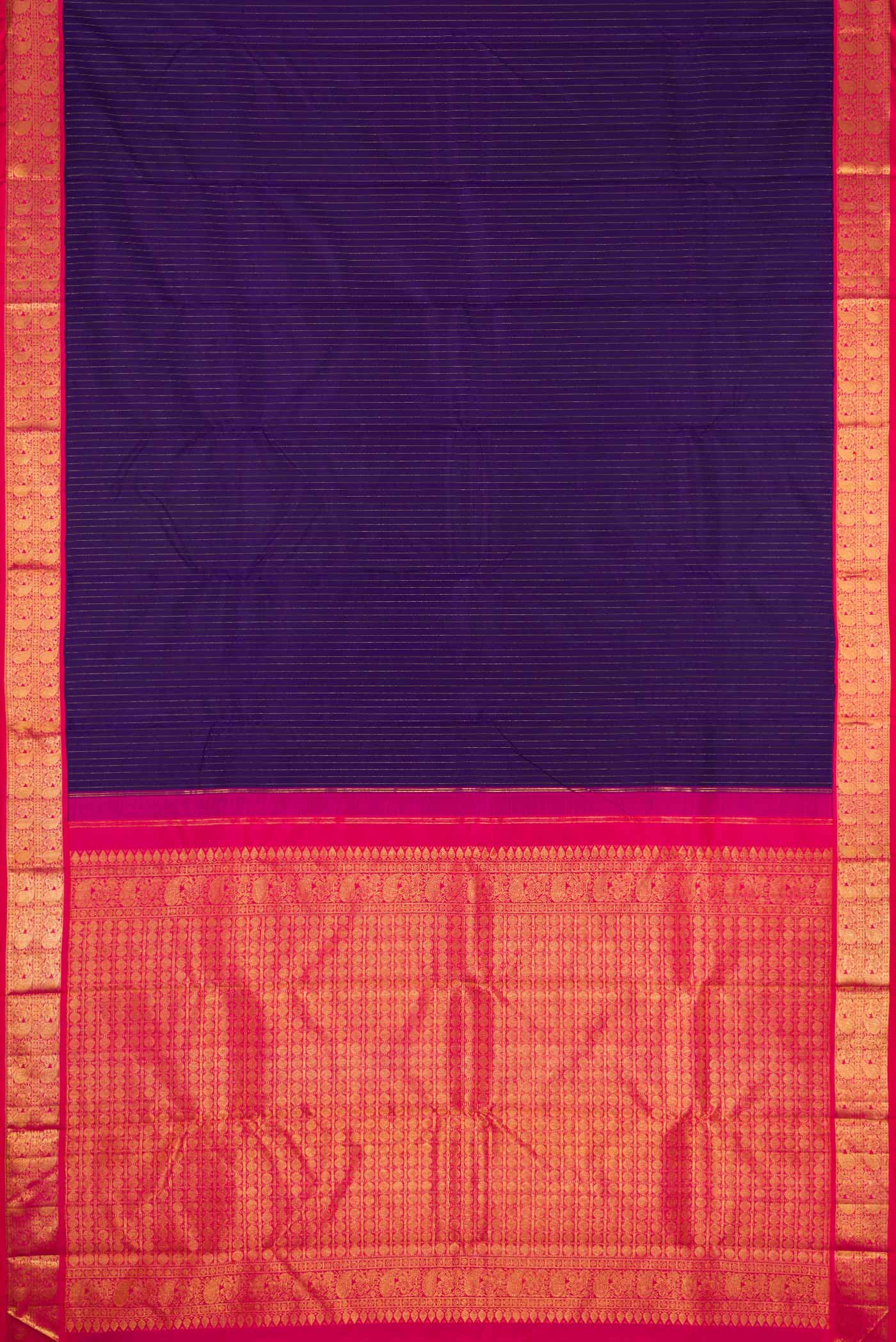 Pure Silk Pure Zari Navy Blue Kanjivaram Saree - Image 6