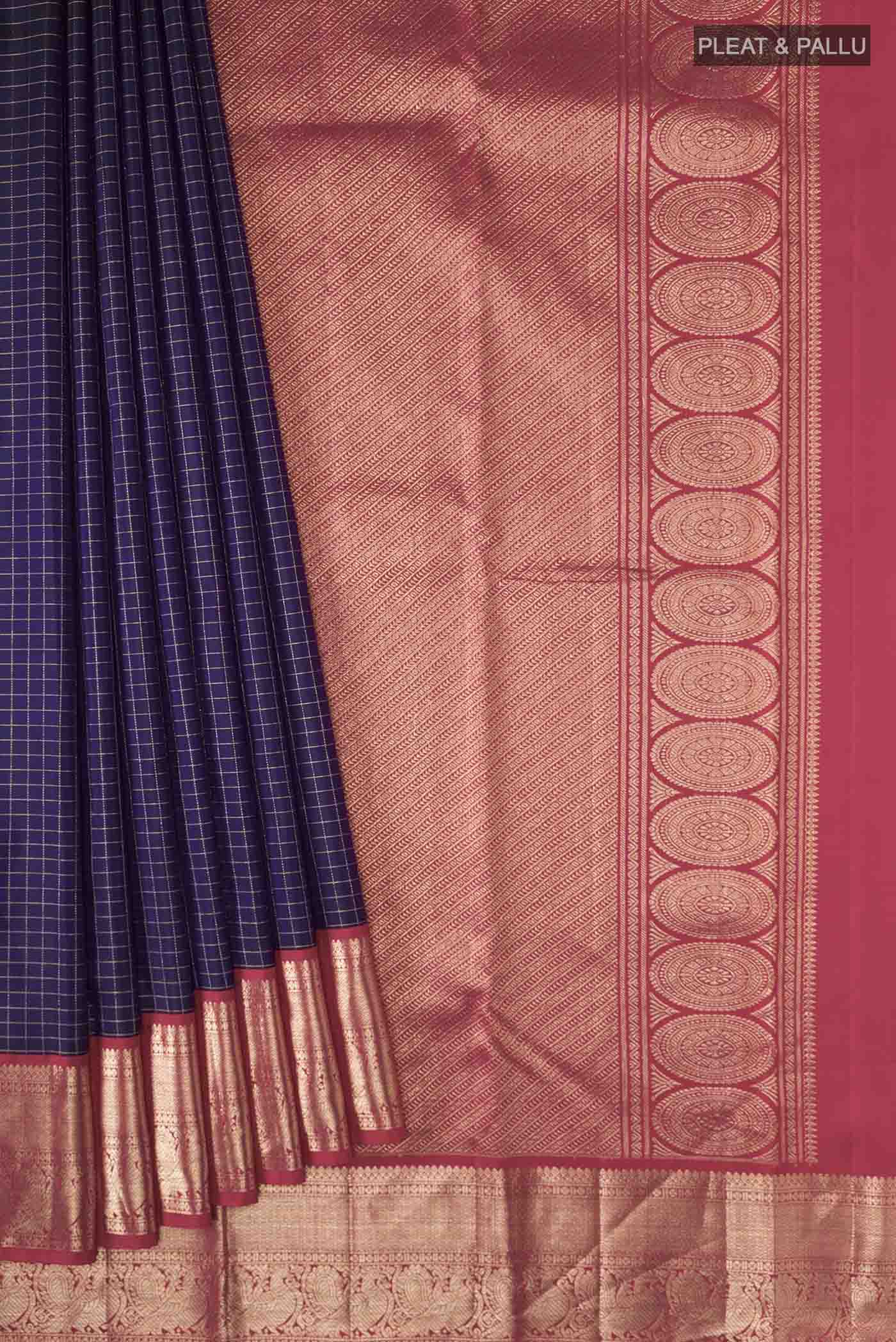 Navy Blue Kanchipuram Silk Saree - Image 4