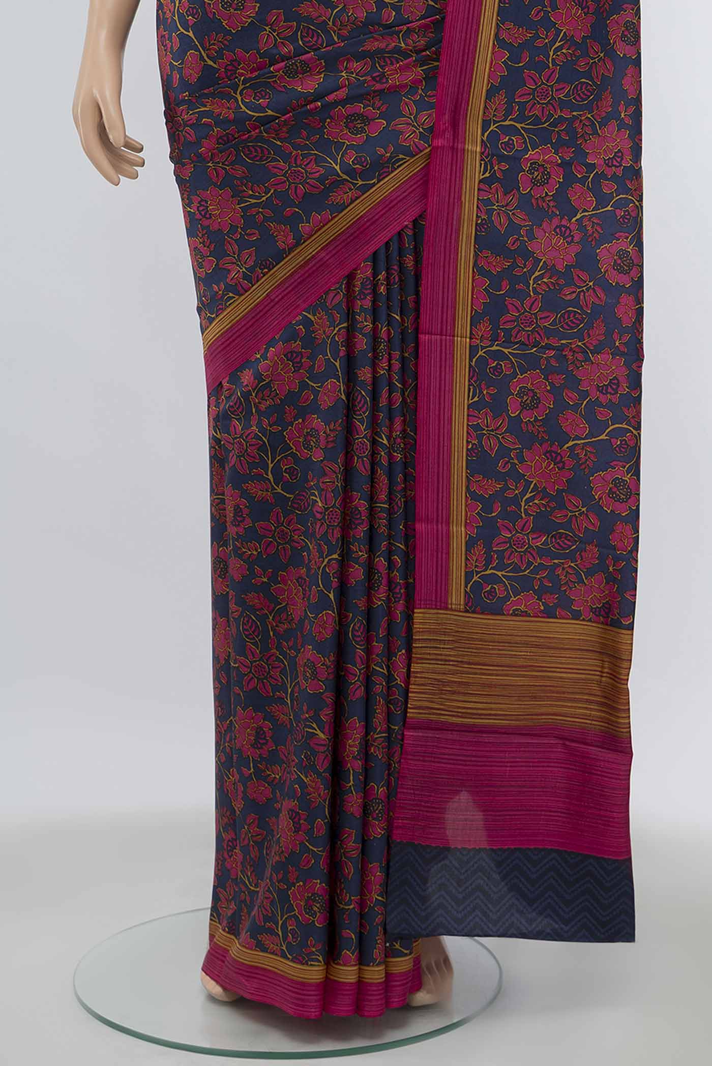 Violet Printed Silk Saree - Image 3