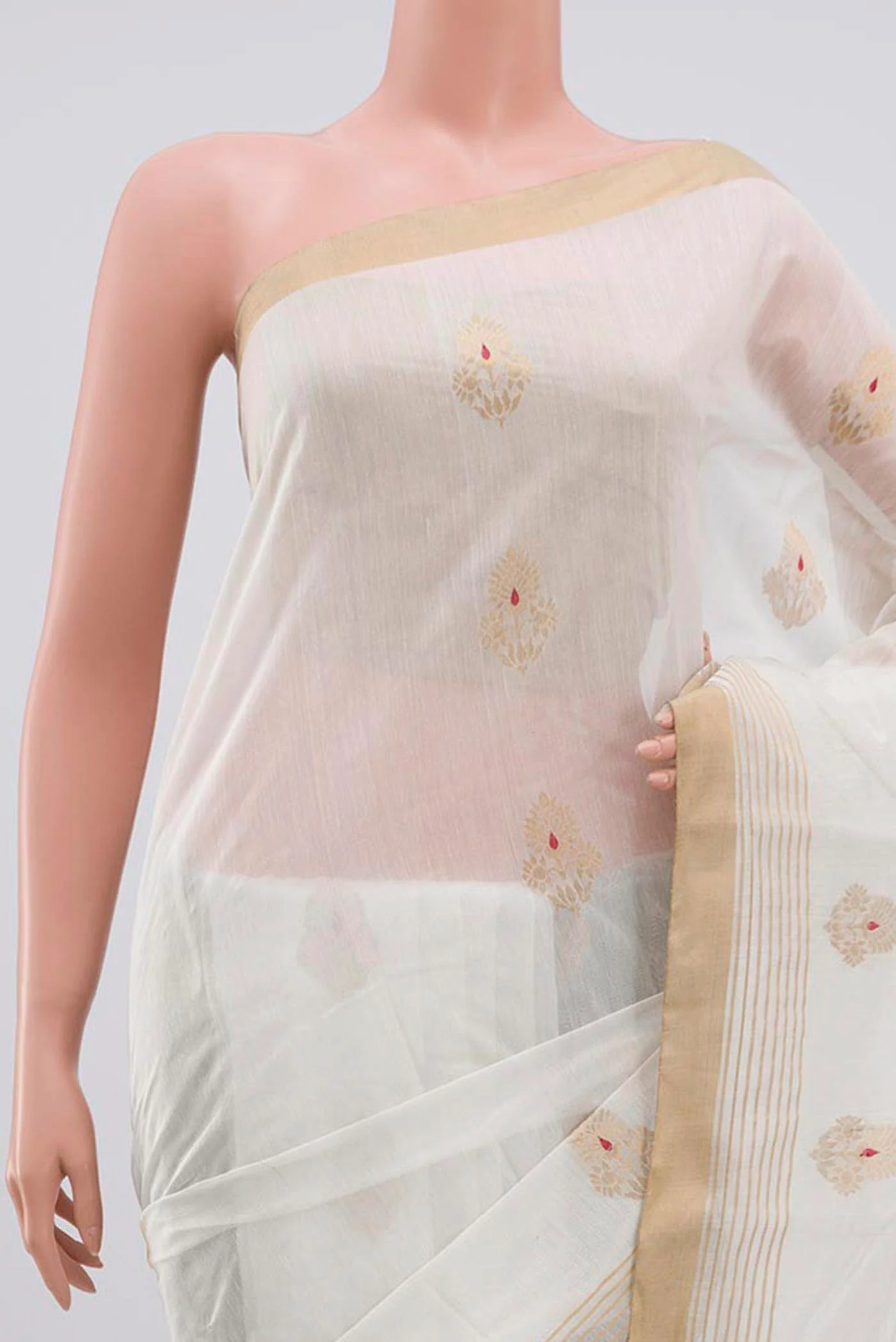White Chanderi Silk Cotton Saree - Image 2