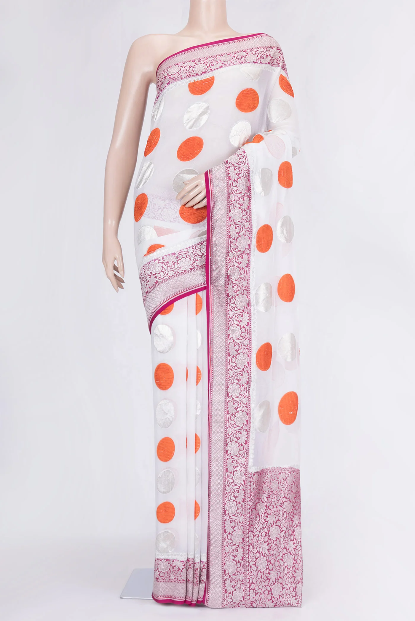 White Banarasi Tussar Georgette Saree