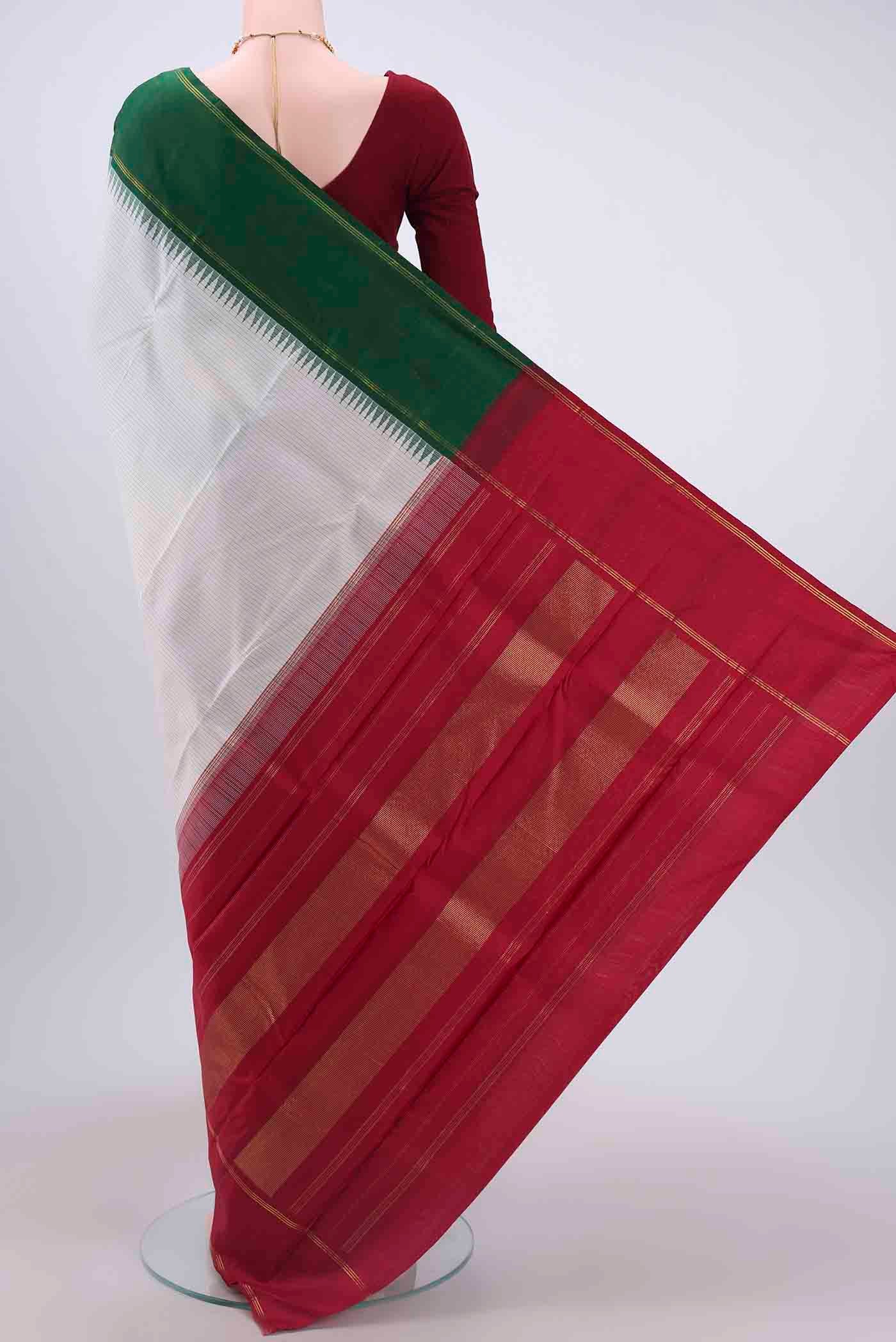 White Dual Tone Kanchipuram Silk Saree - Image 3