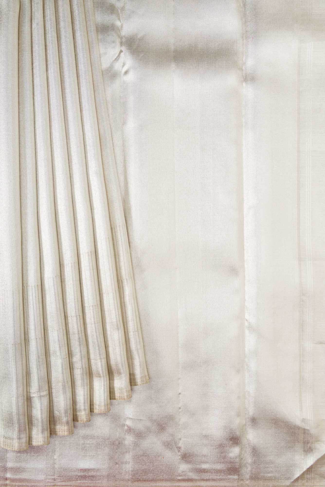 White Dual Tone Kanchipuram Tissue Silk Saree - Image 2