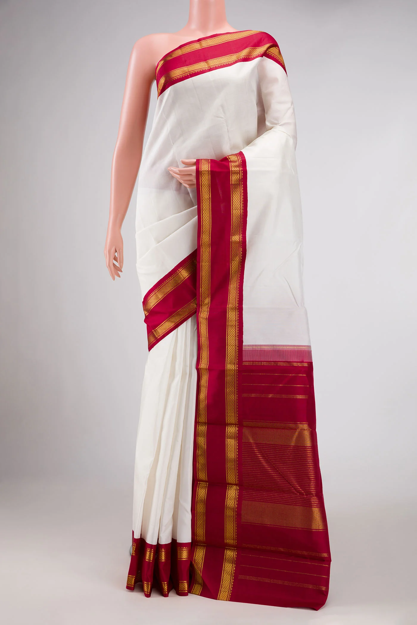 White Dual Tone Kanjivaram Silk Saree