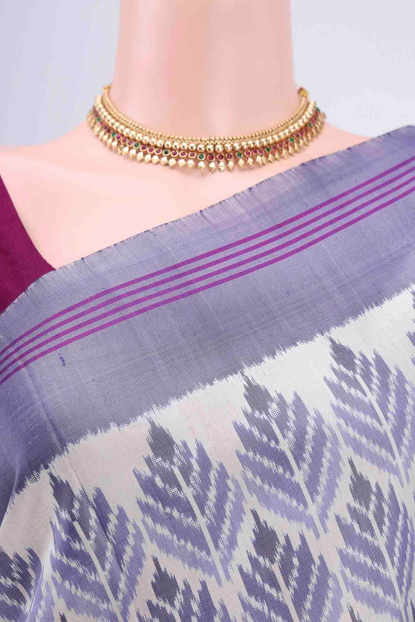 Off White Pochampally Silk Saree - Image 2