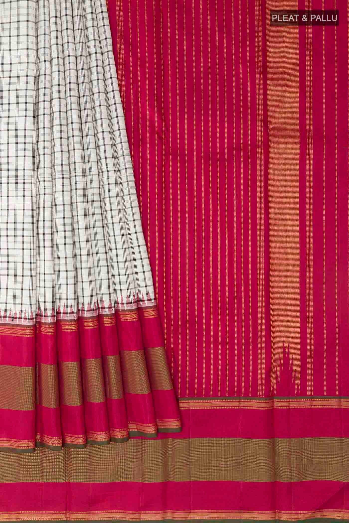 White Kanjivaram Silk Saree - Image 4