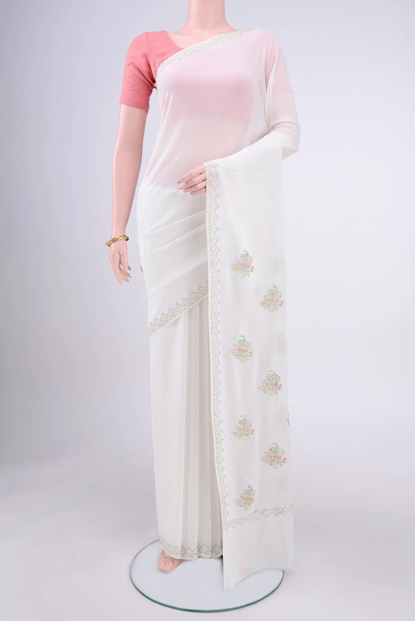 White Kashmiri Saree