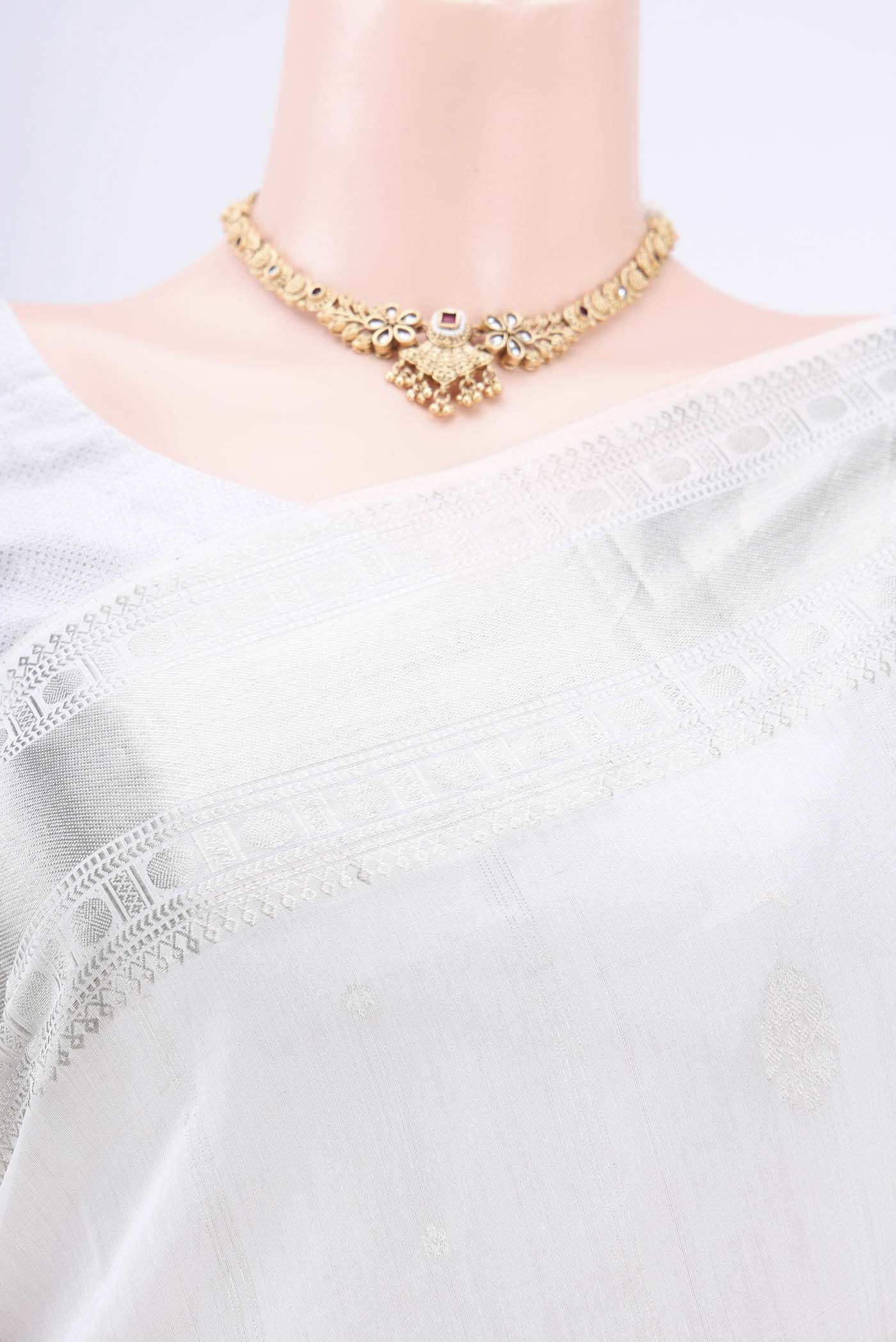 White Silk Cotton Saree - Image 2