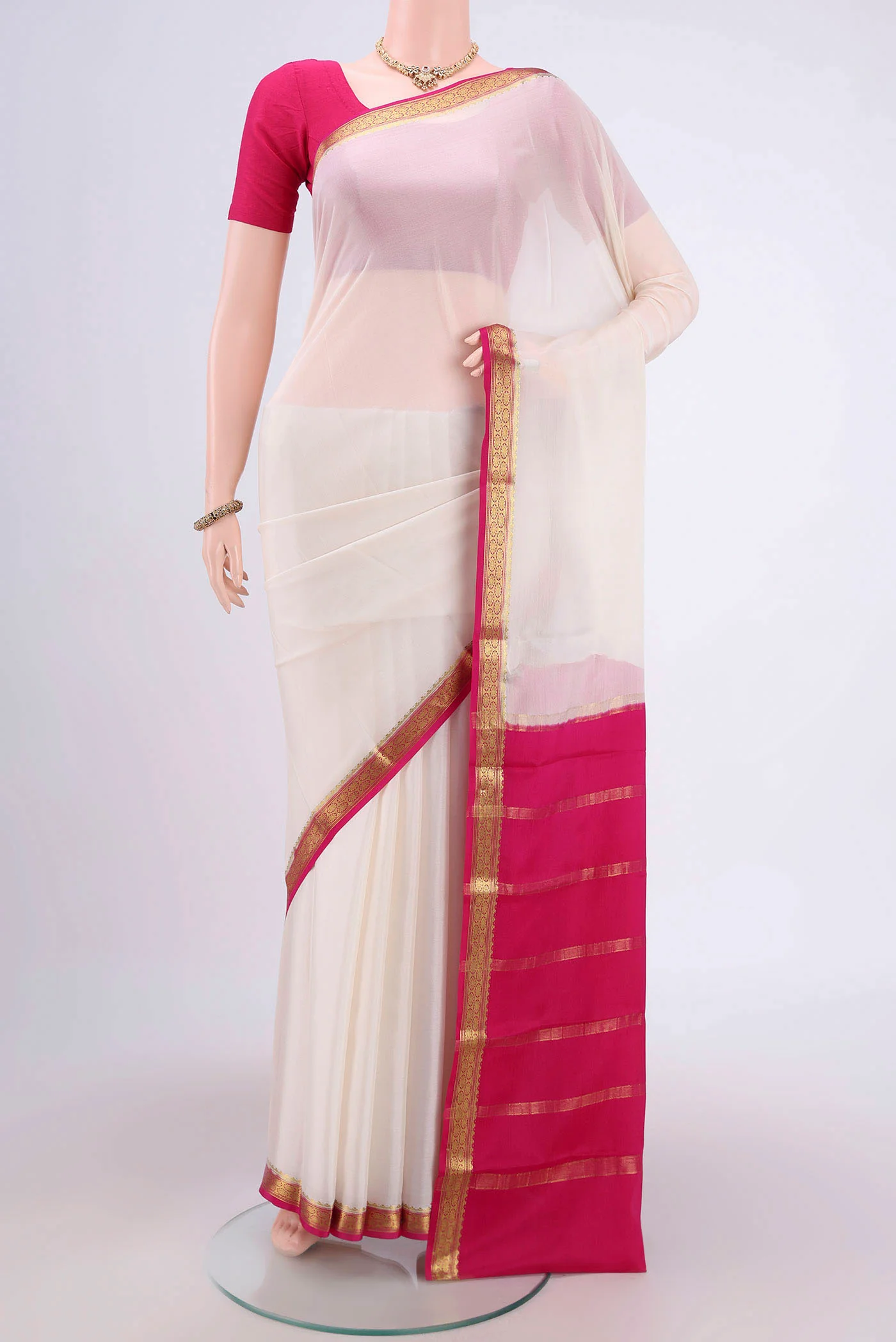 White Mysore Crepe Saree