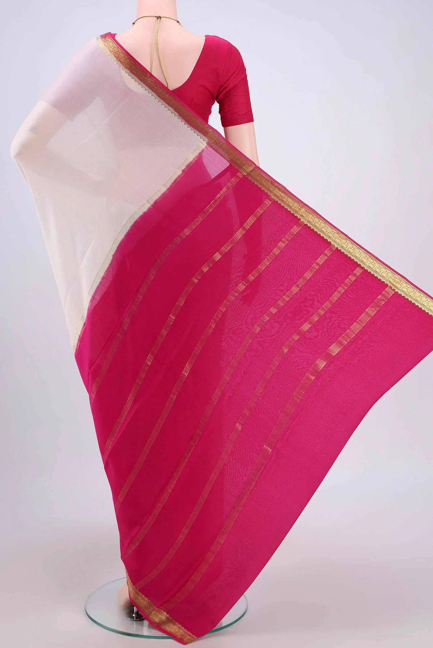 White Mysore Crepe Saree - Image 3