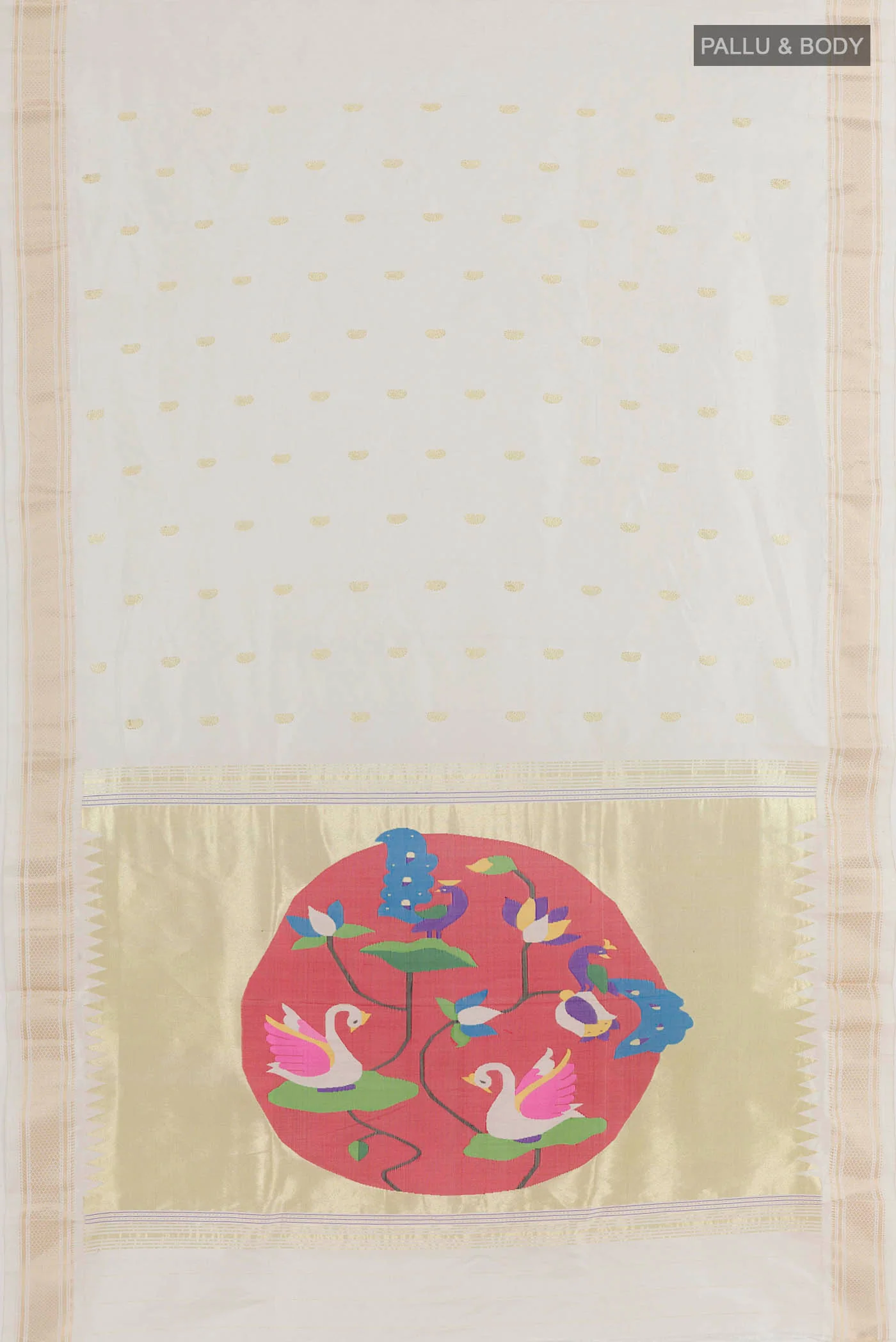 White Paithani Silk Saree - Image 6