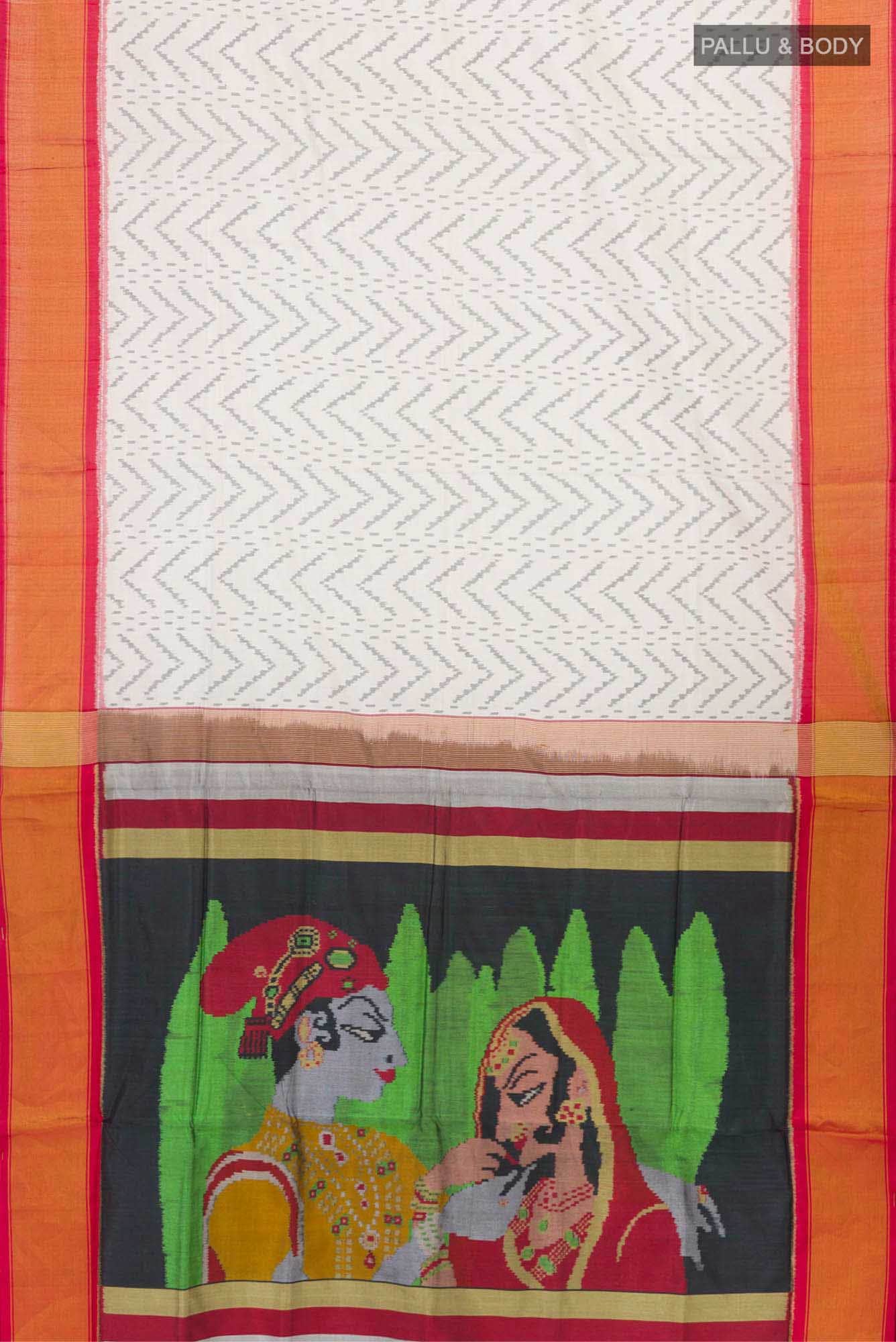 White Rajkot Patola Silk Saree - Image 4