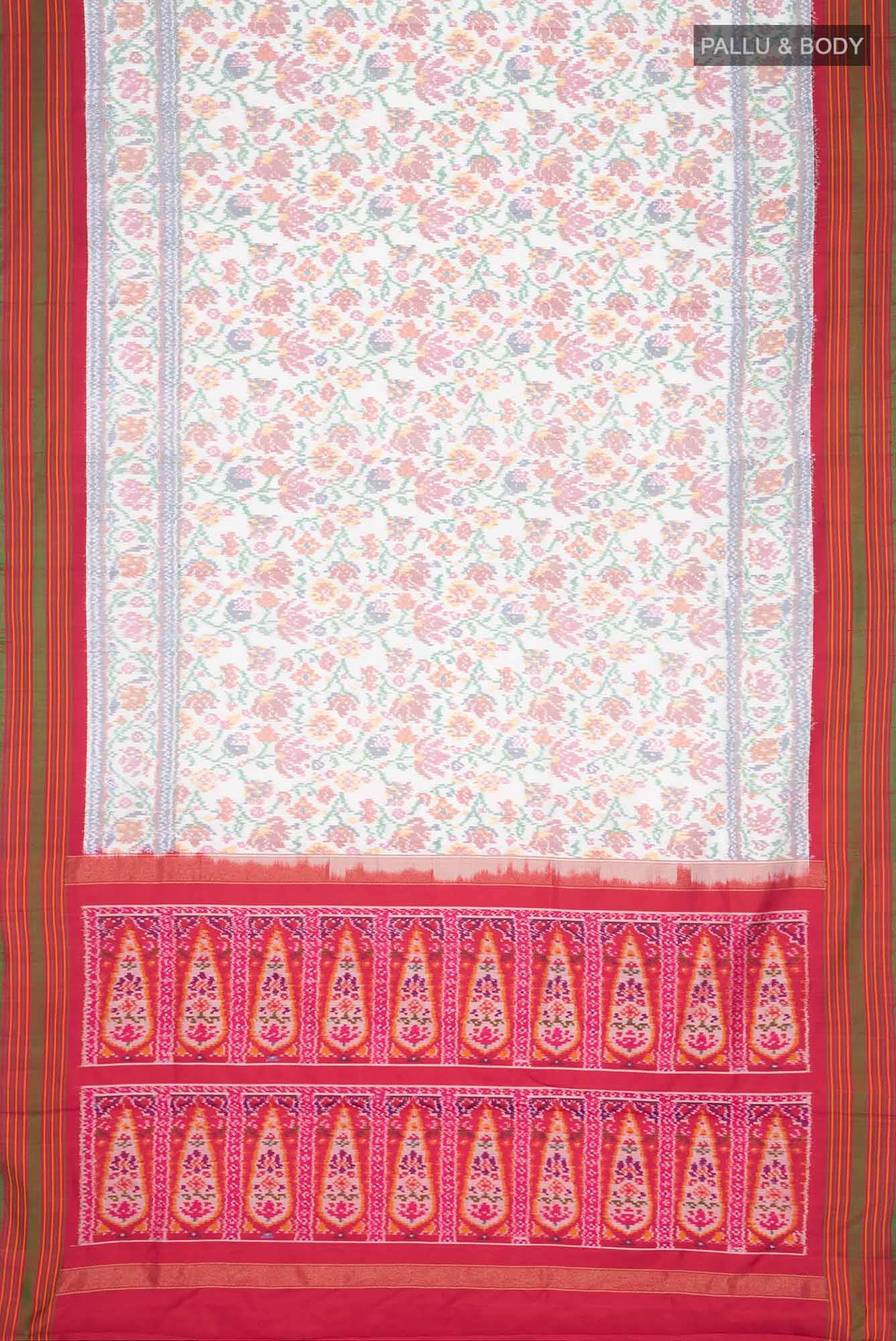 White Rajkot Patola Silk Saree - Image 4