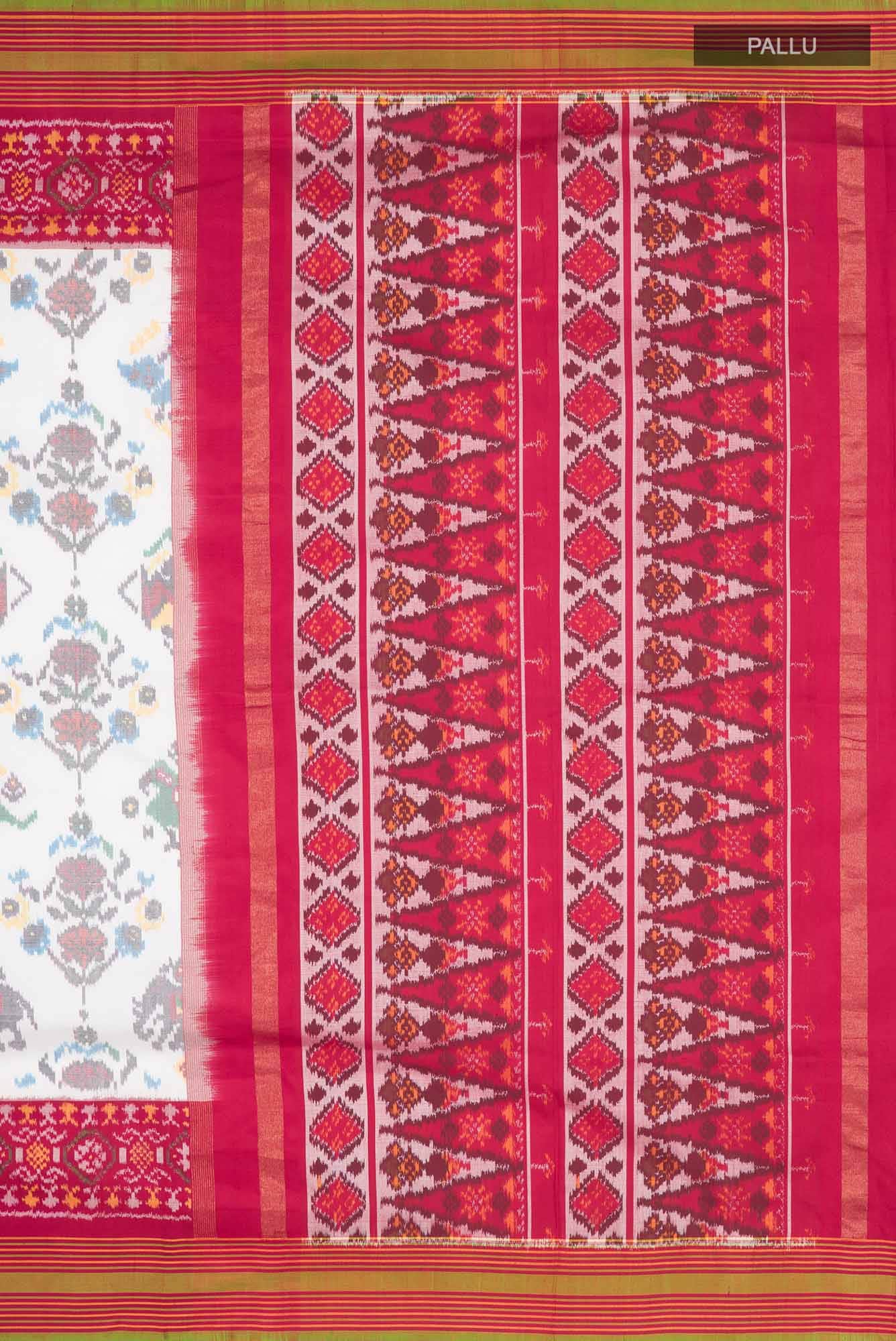White Rajkot Patola Silk Saree - Image 5