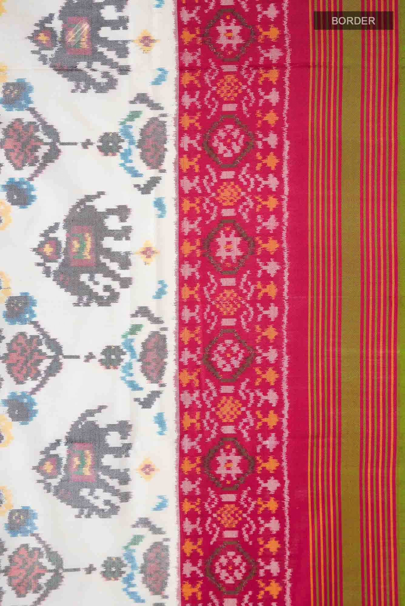 White Rajkot Patola Silk Saree - Image 6