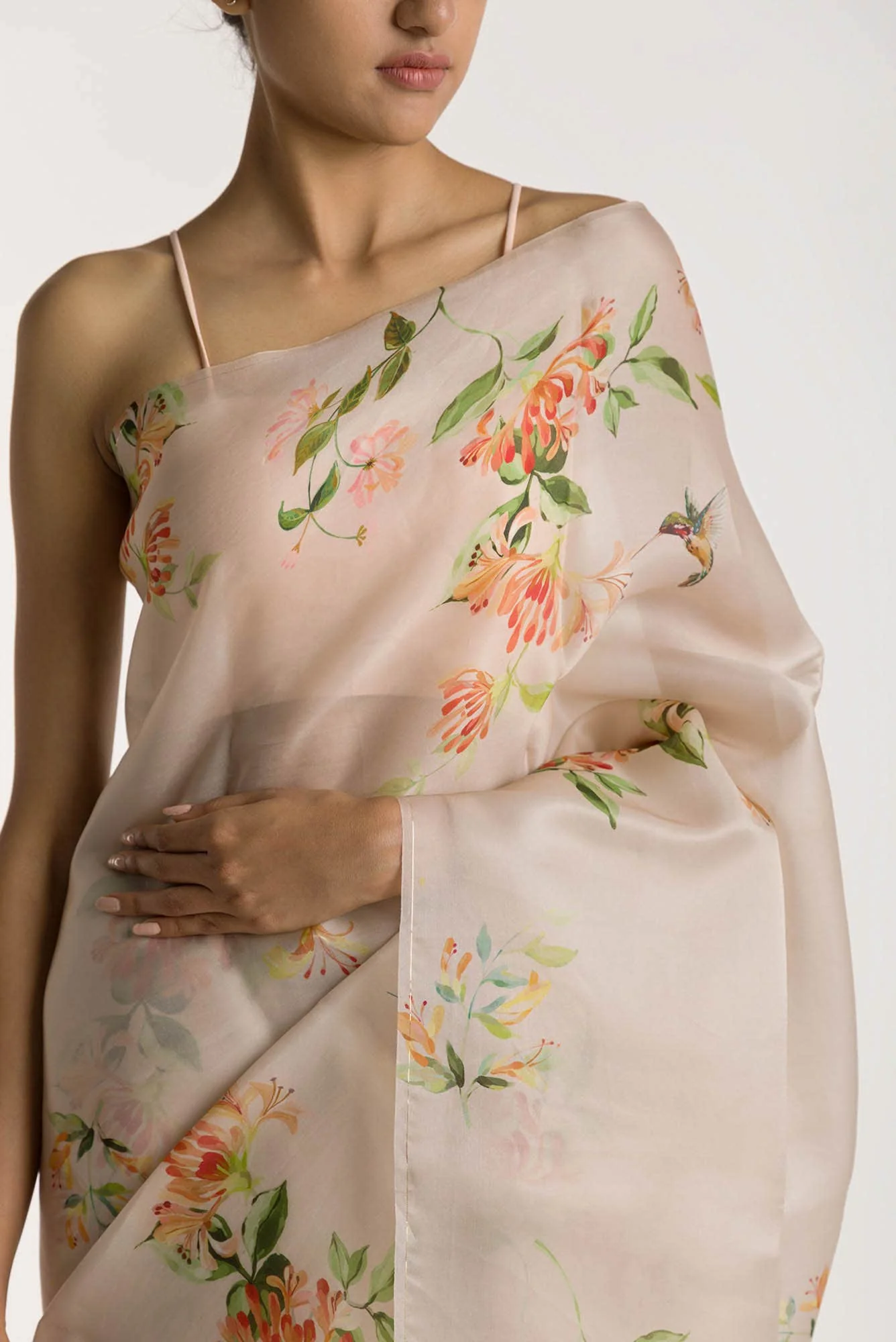 Humming Hovers White Satin Organza Saree - Image 2