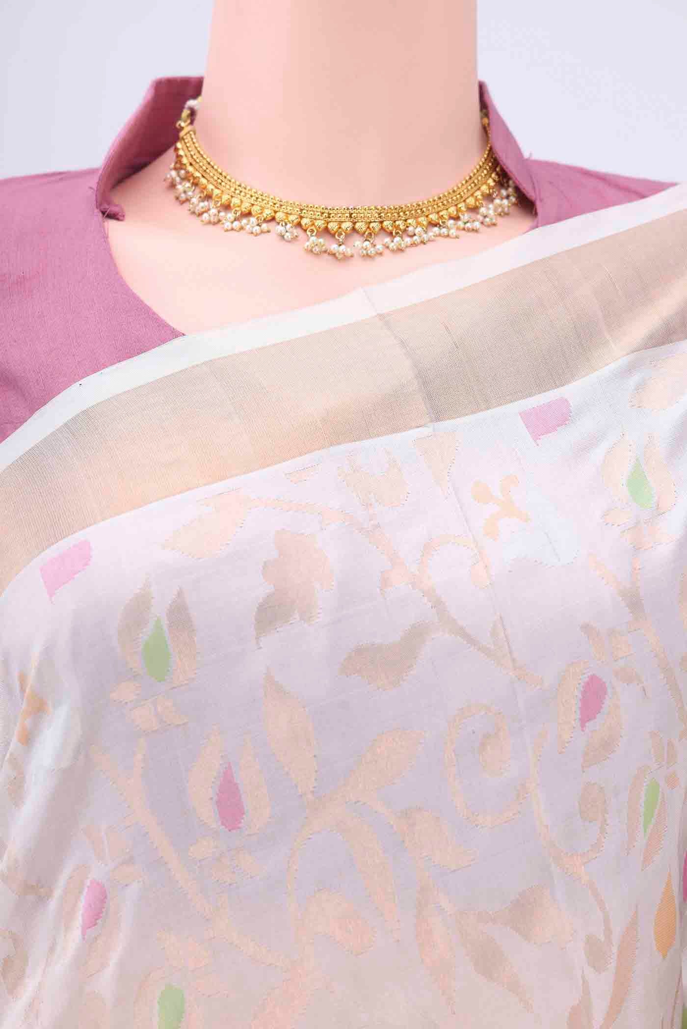 White Uppada Silk Saree - Image 2