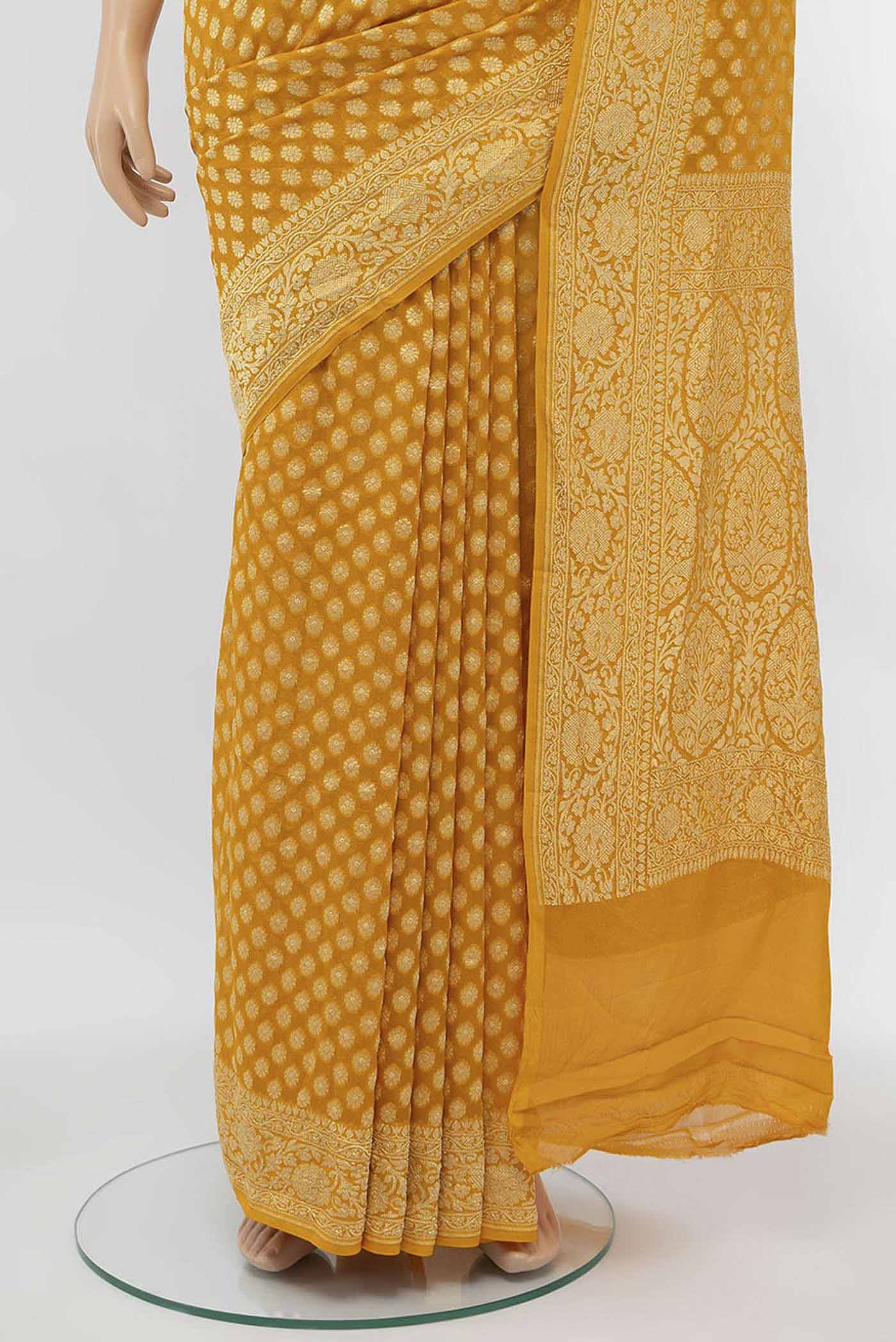 Yellow Banarasi Georgette Saree - Image 3