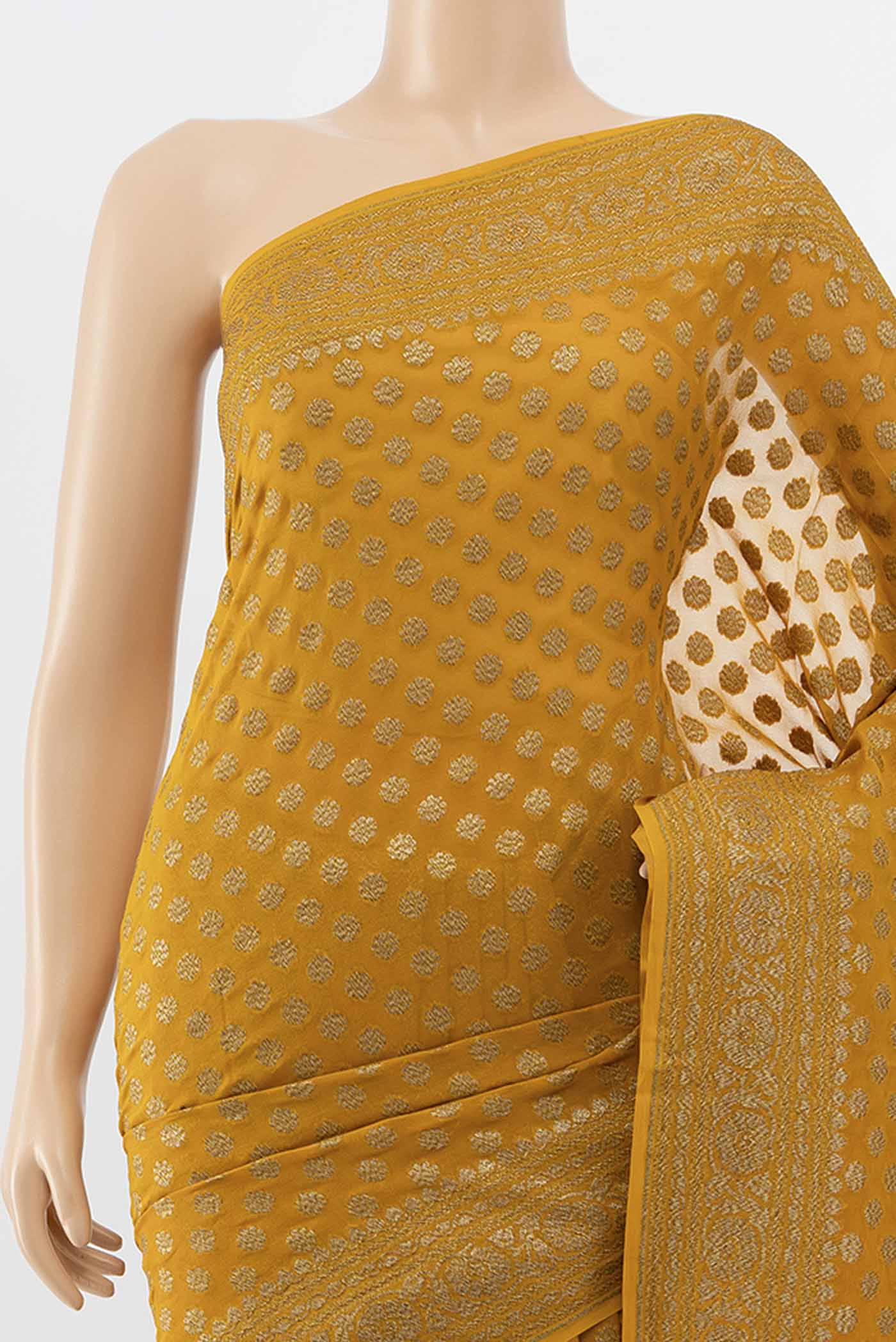 Yellow Banarasi Georgette Saree - Image 2