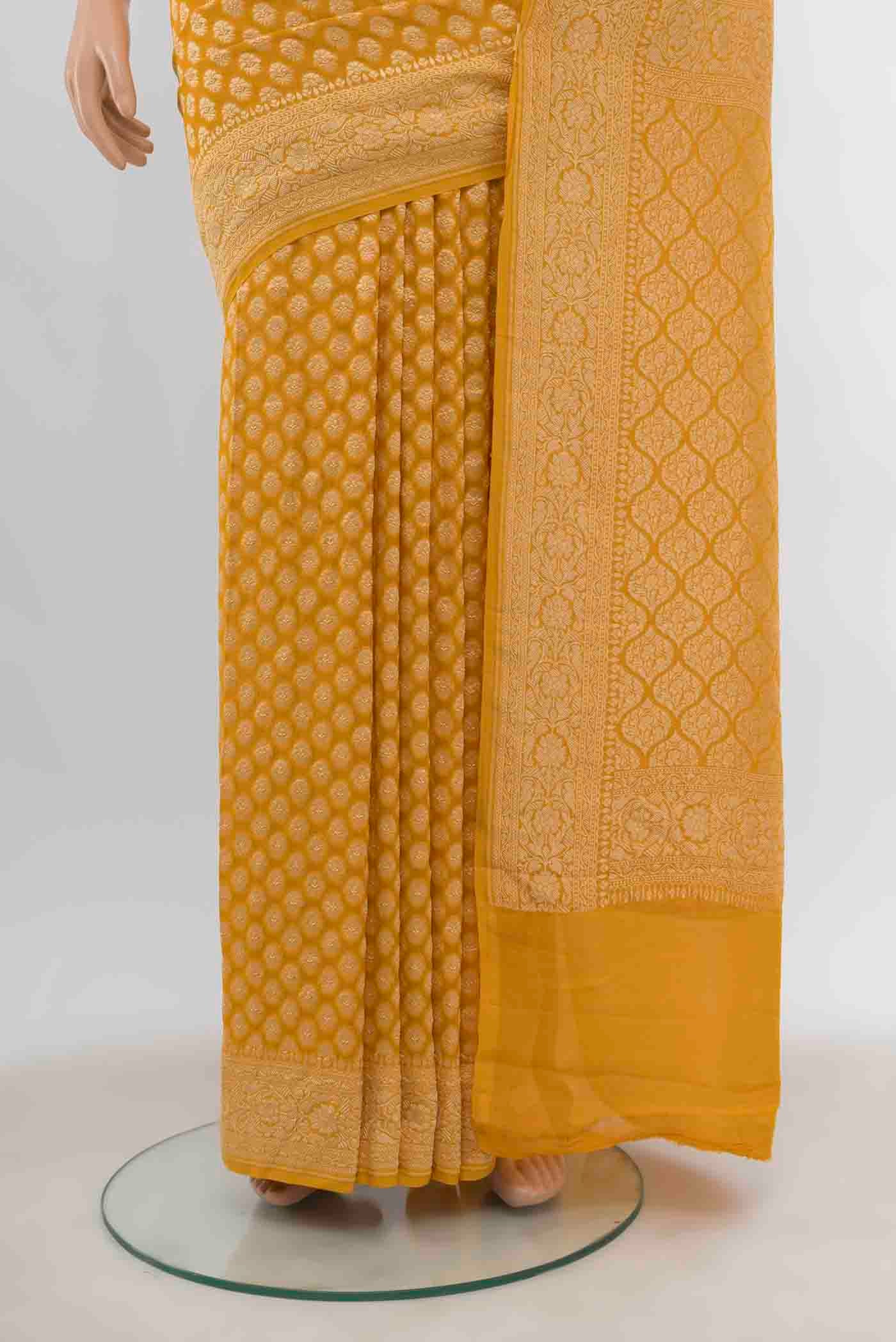 Yellow Banarasi Georgette Saree - Image 3