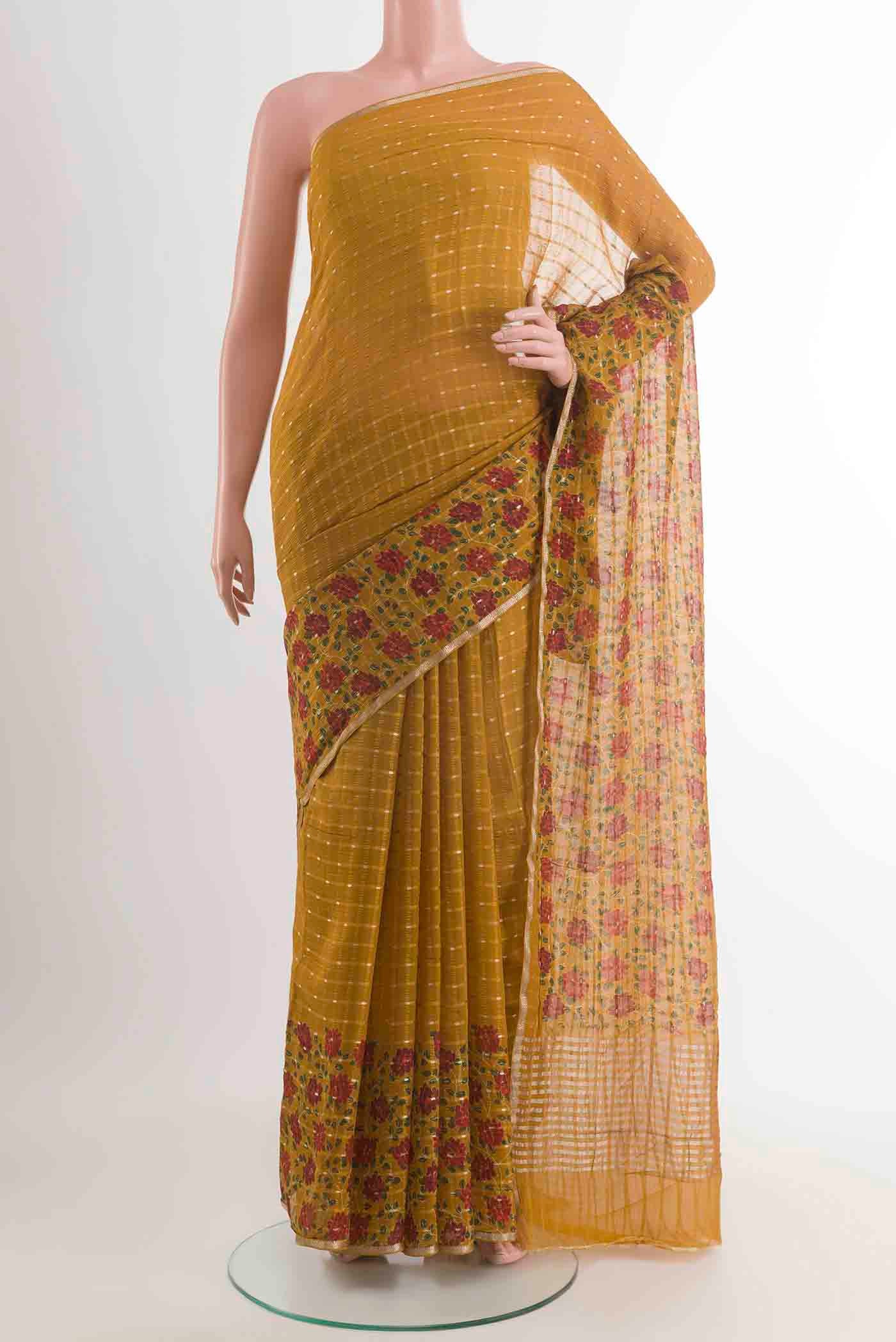 Mehandi Green Mysore Chiffon Saree