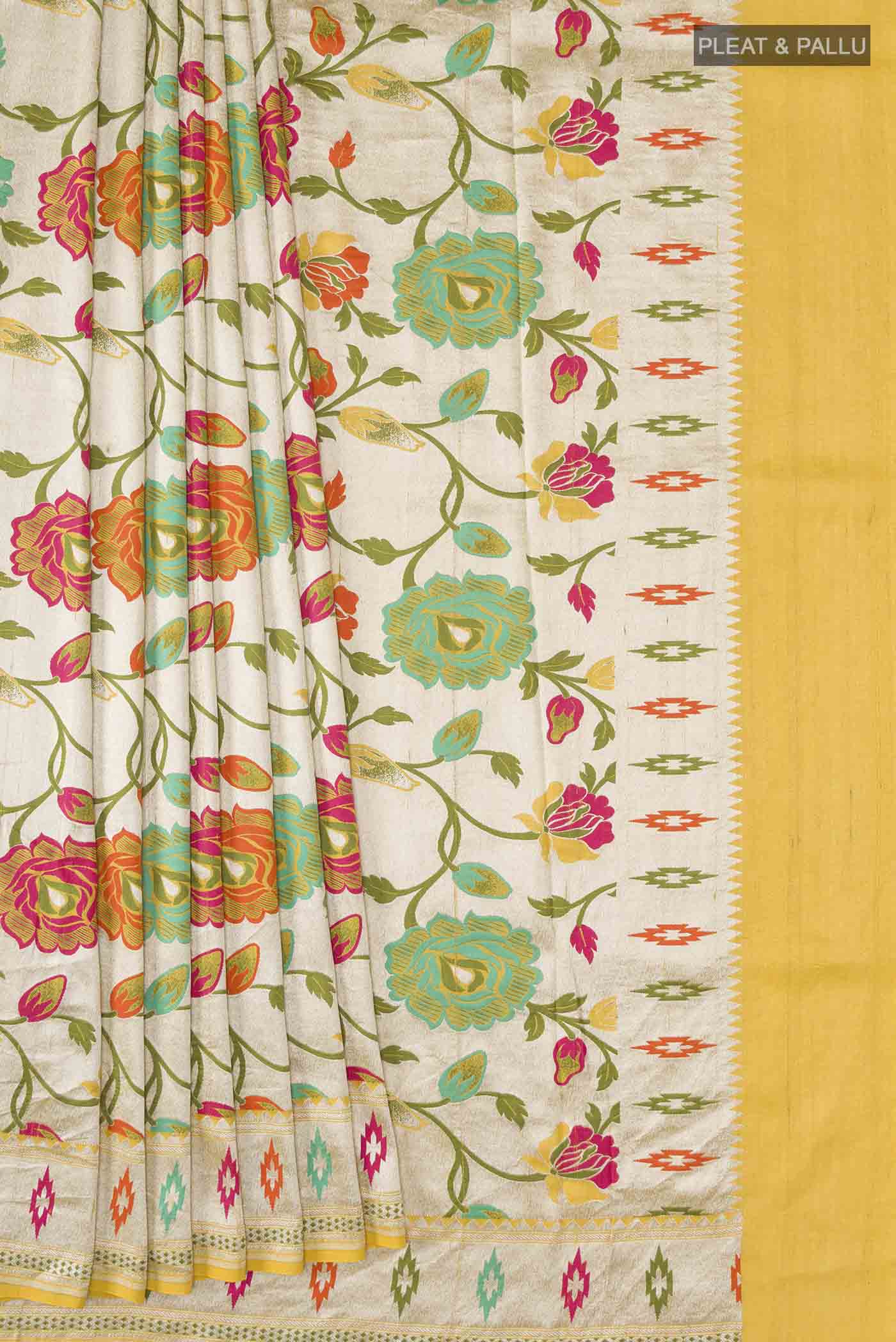 Yellow Banarasi Georgette Saree - Image 4