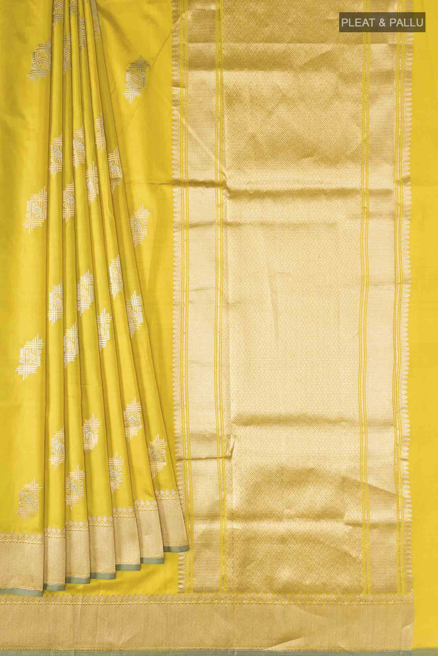 Yellow Banarasi Katan Silk Saree - Image 4