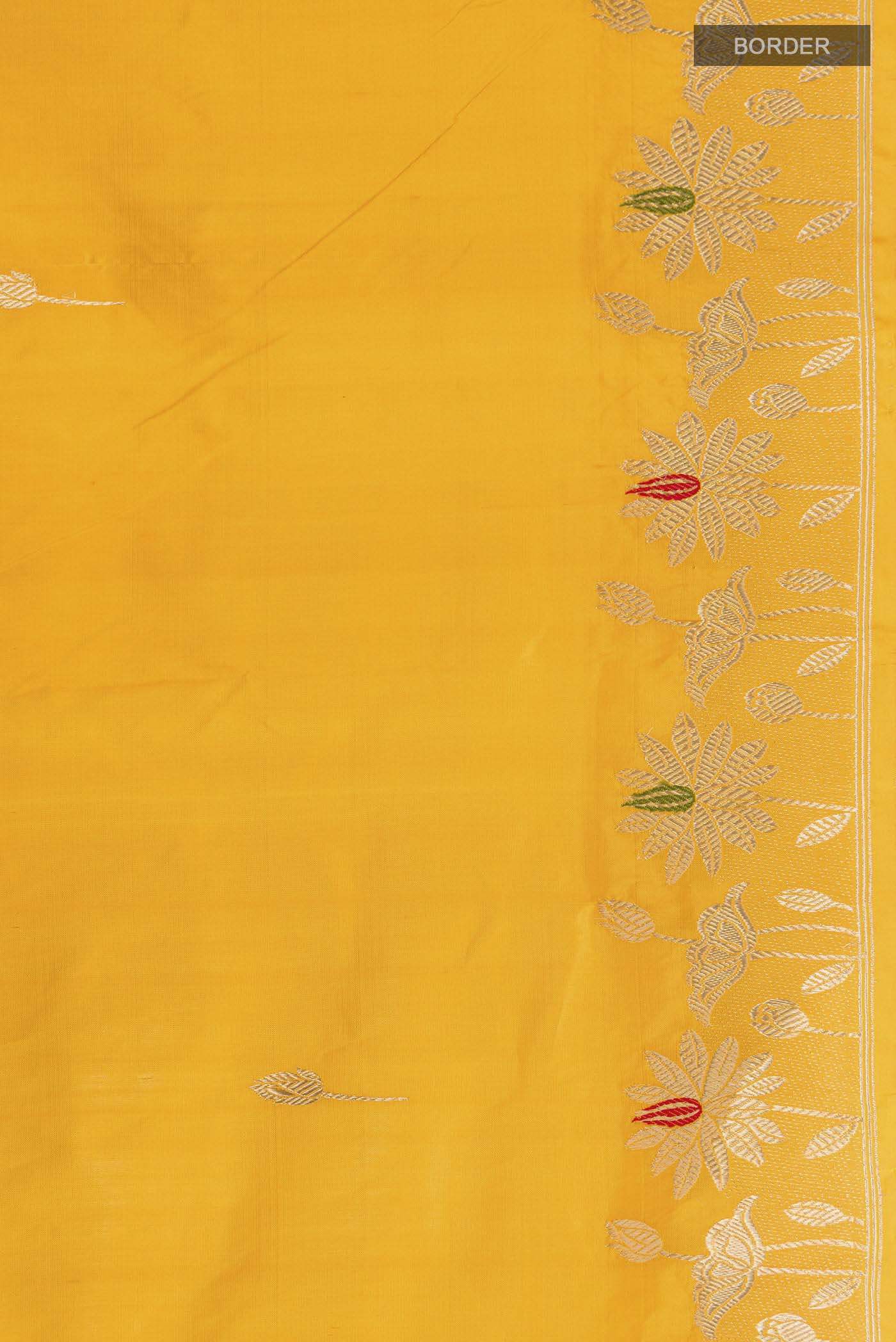 Yellow Banarasi Katan Silk Saree - Image 3