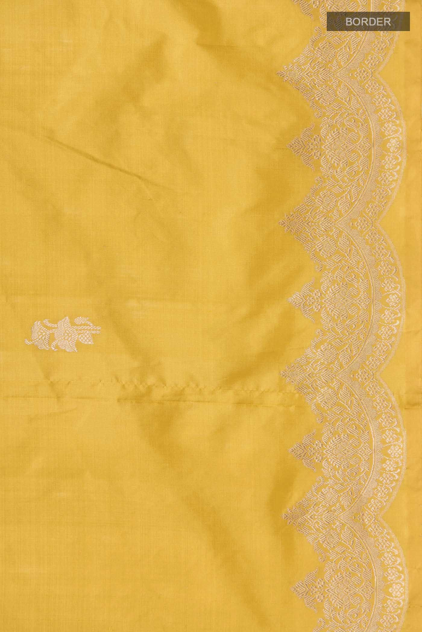 Yellow Banarasi Katan Silk Saree - Image 3