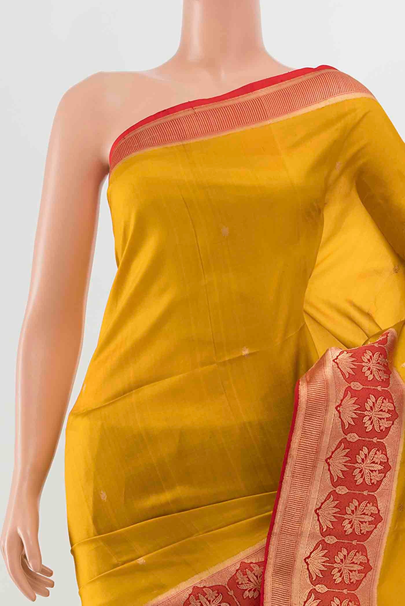Yellow Banarasi Katan Silk Saree - Image 2