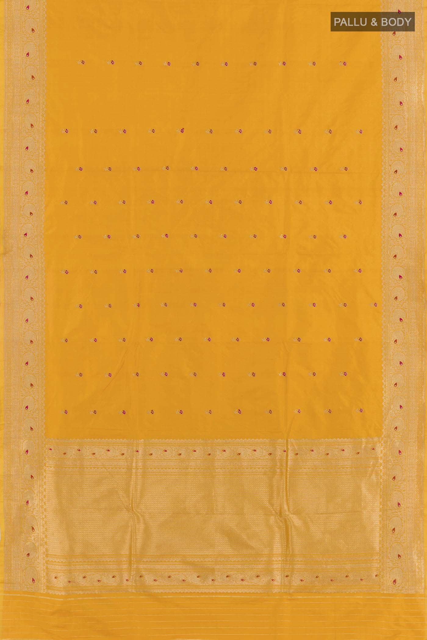 Yellow Banarasi Katan Silk Saree - Image 3