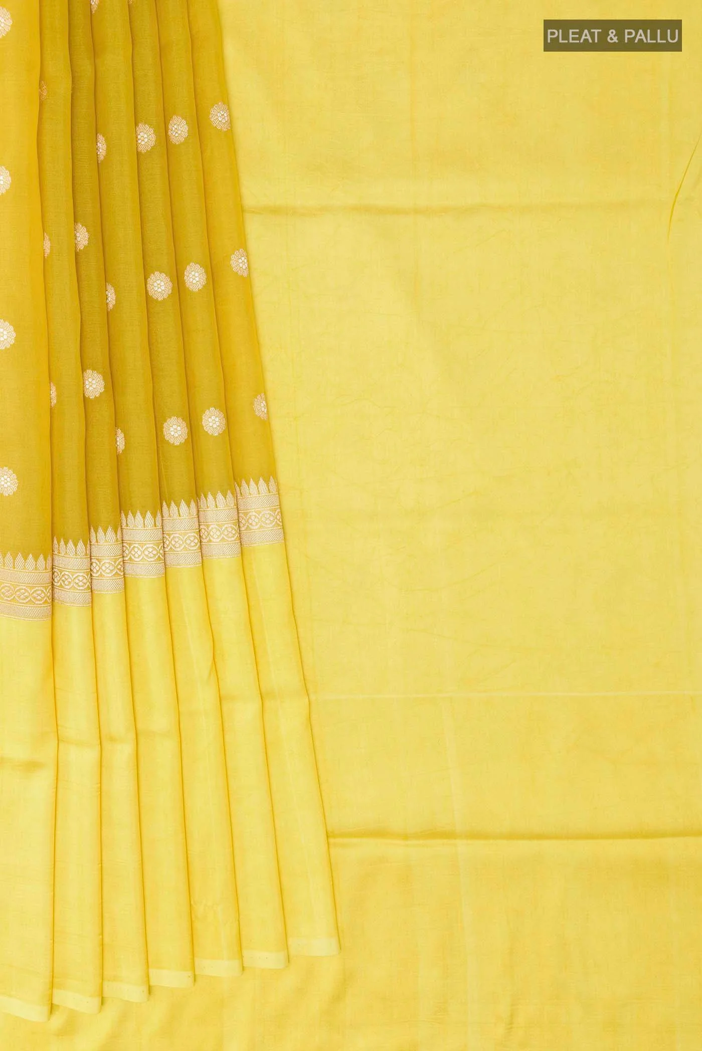 Yellow Banarasi Kora Silk Saree - Image 4