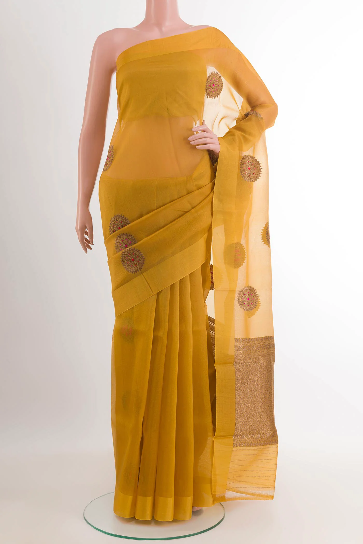 Mustard Banarasi Kora Silk Saree