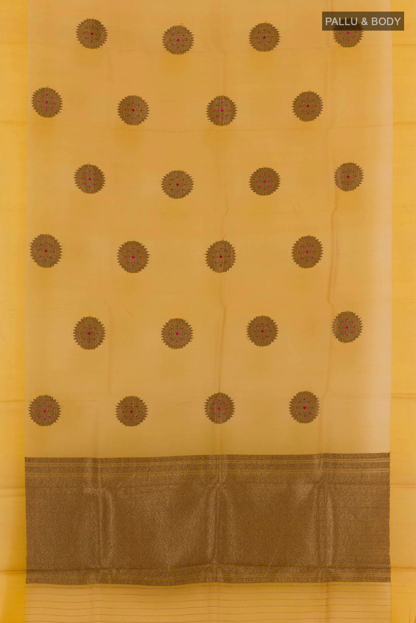Mustard Banarasi Kora Silk Saree - Image 3